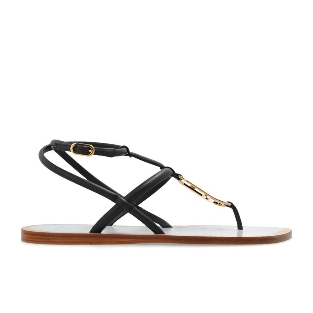 Fendi Black Leather Flat Women's Sandals