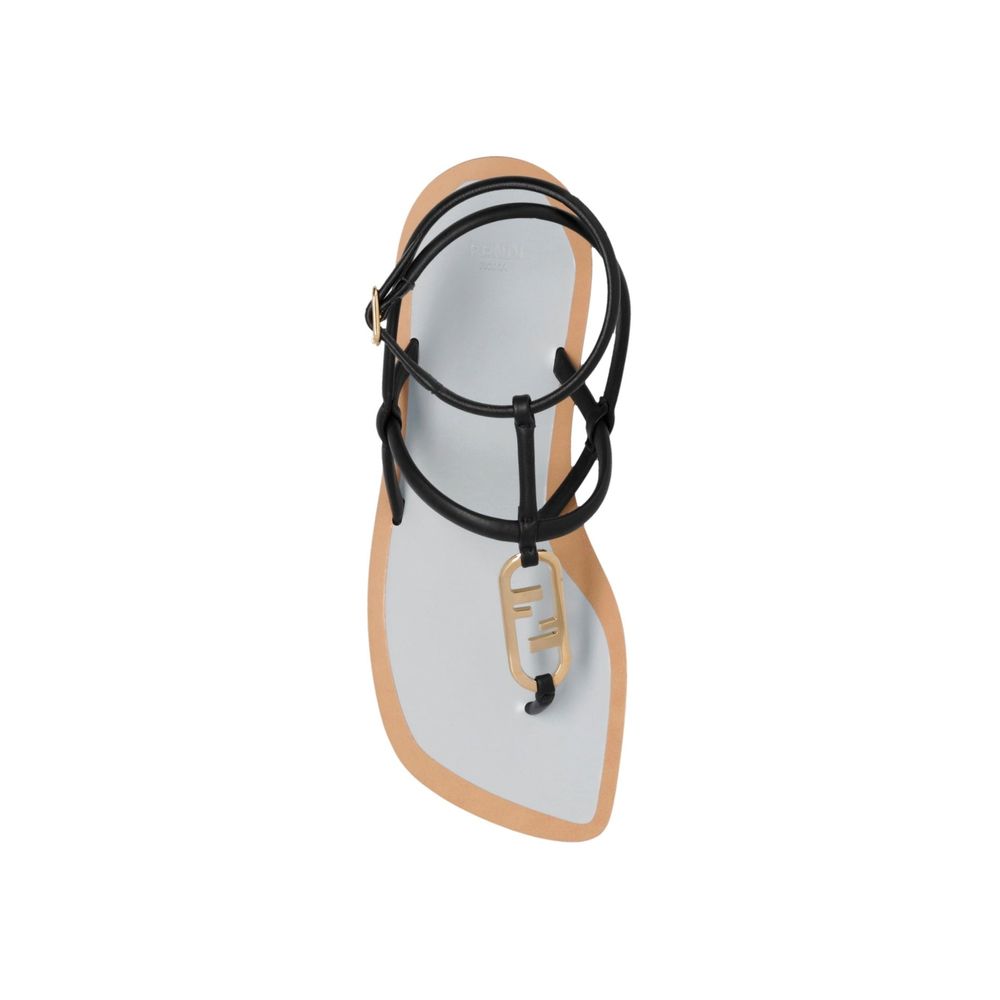 Fendi Black Leather Flat Women's Sandals