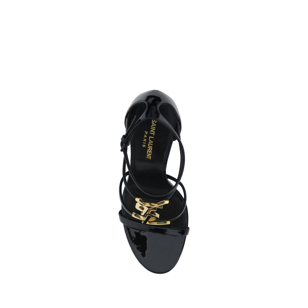 Saint Laurent Black Calf Leather Bos Taurus Stiletto Heel Women's Sandals