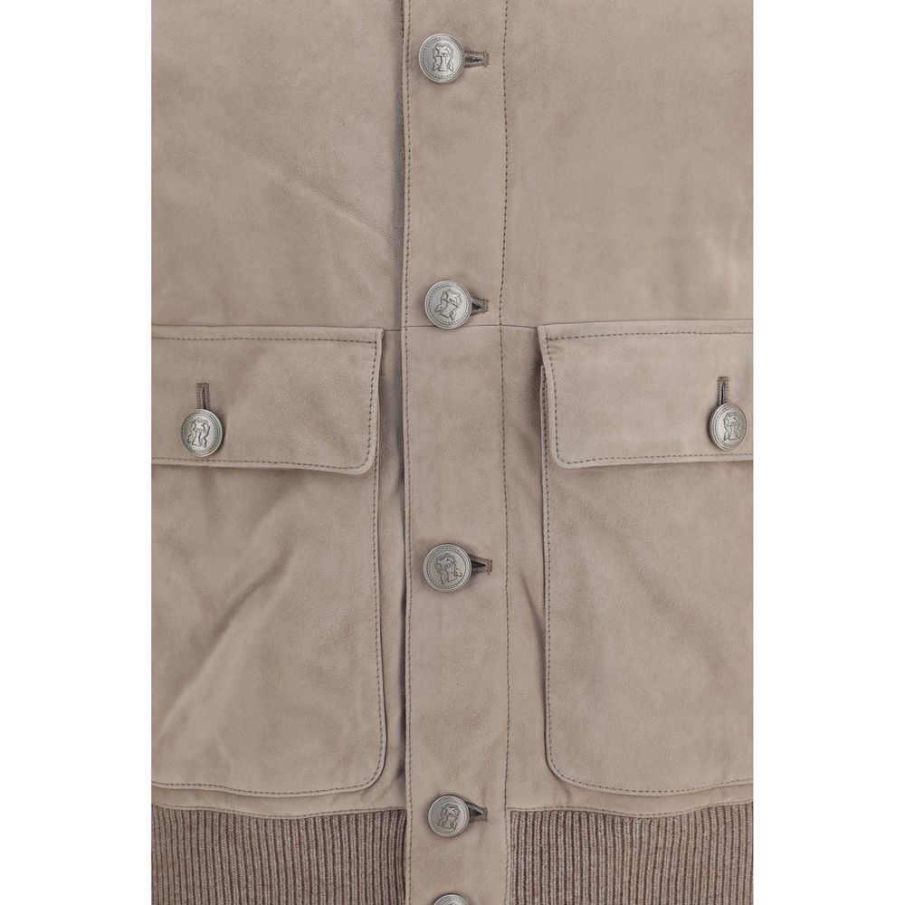 Brunello Cucinelli Beige Calf Leather Bos Taurus Leather Men's Jacket