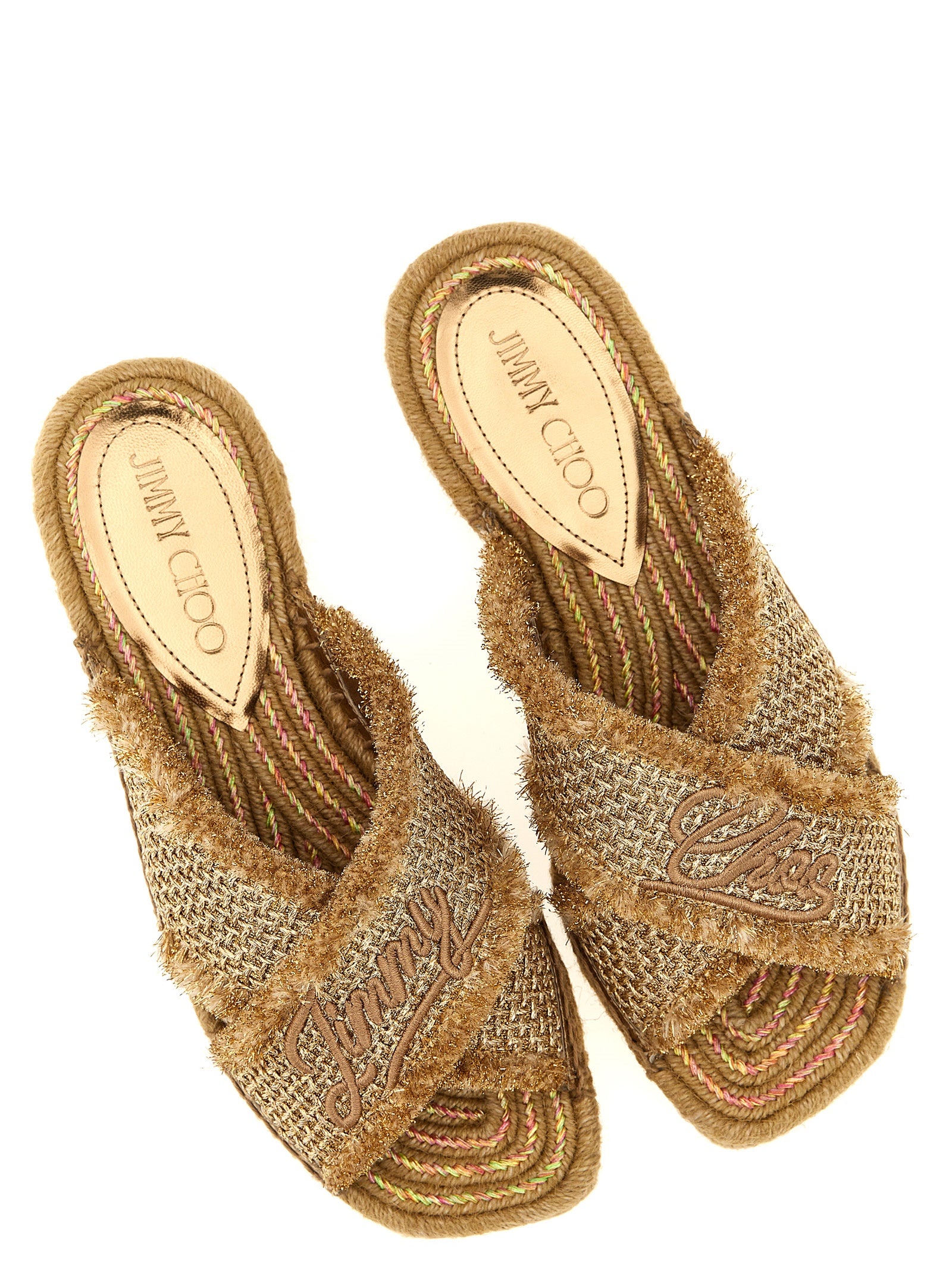 Jimmy Choo Gold Textile Women's Slides