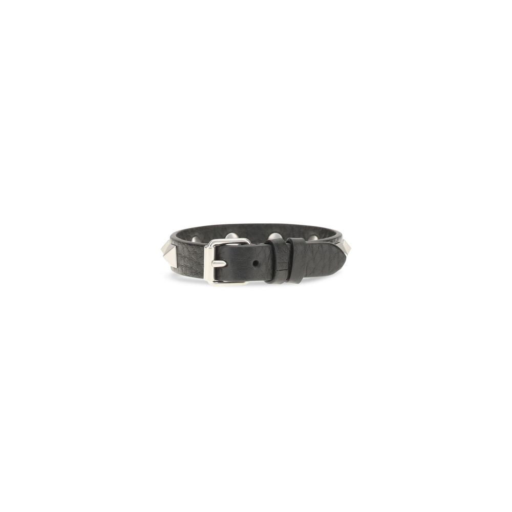 Valentino Garavani Black Calf Leather Bos Taurus Men's Bracelet