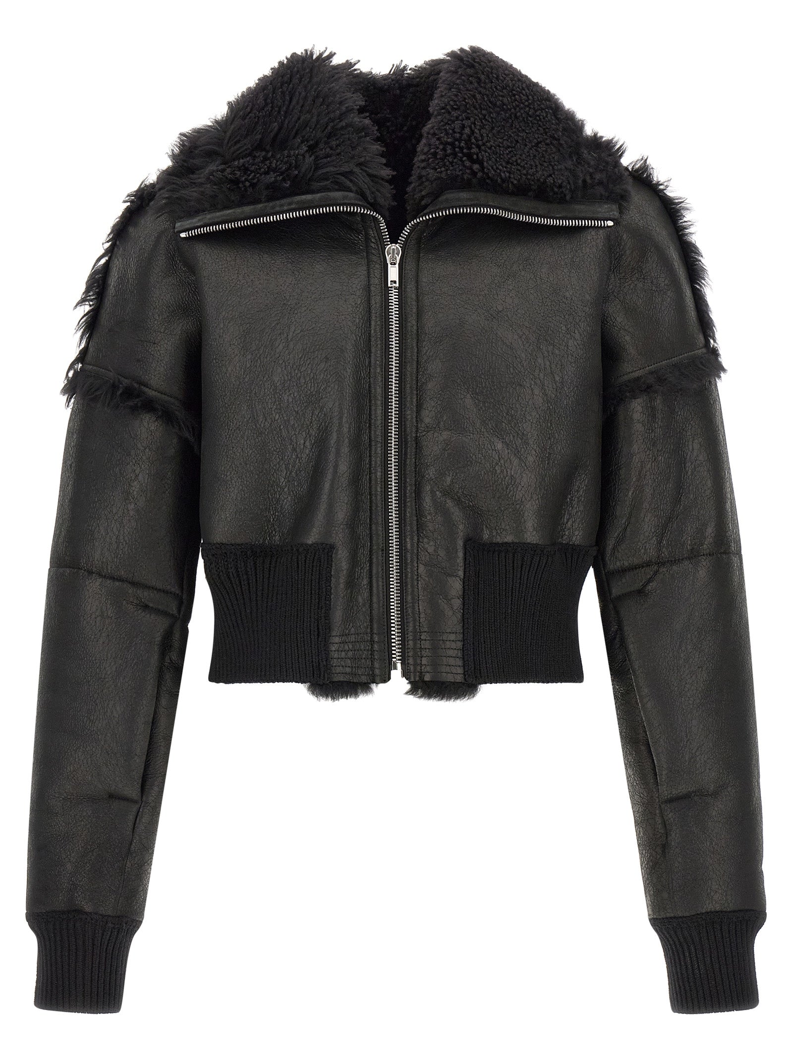 Rick Owens Black Lamb Fur Leather Men's Jacket