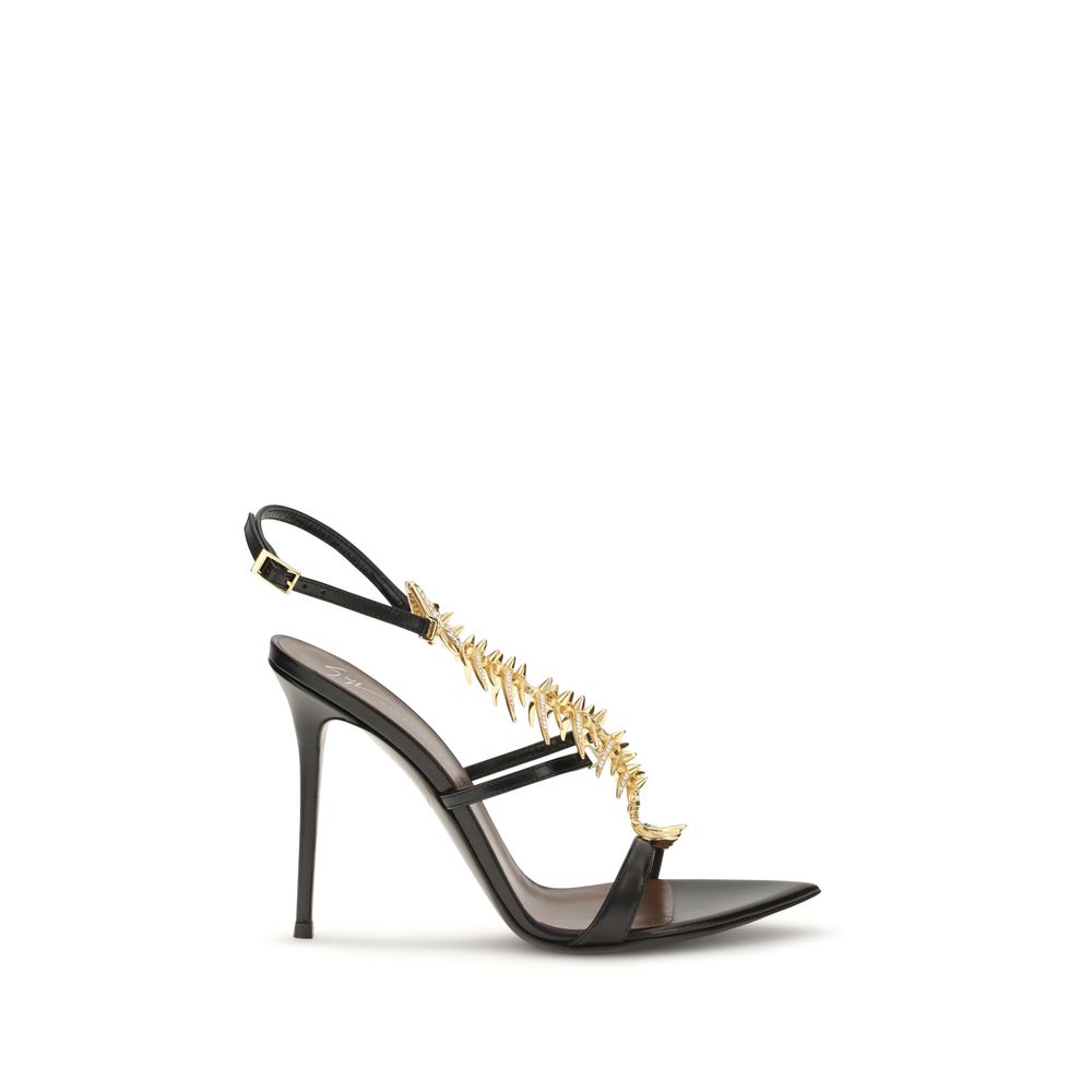 Giuseppe Zanotti Black Calf Leather Bos Taurus Stiletto Heel Women's Sandals