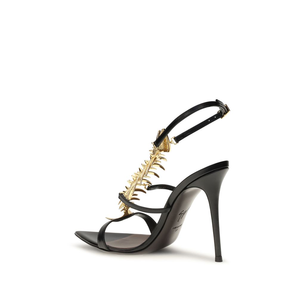 Giuseppe Zanotti Black Calf Leather Bos Taurus Stiletto Heel Women's Sandals