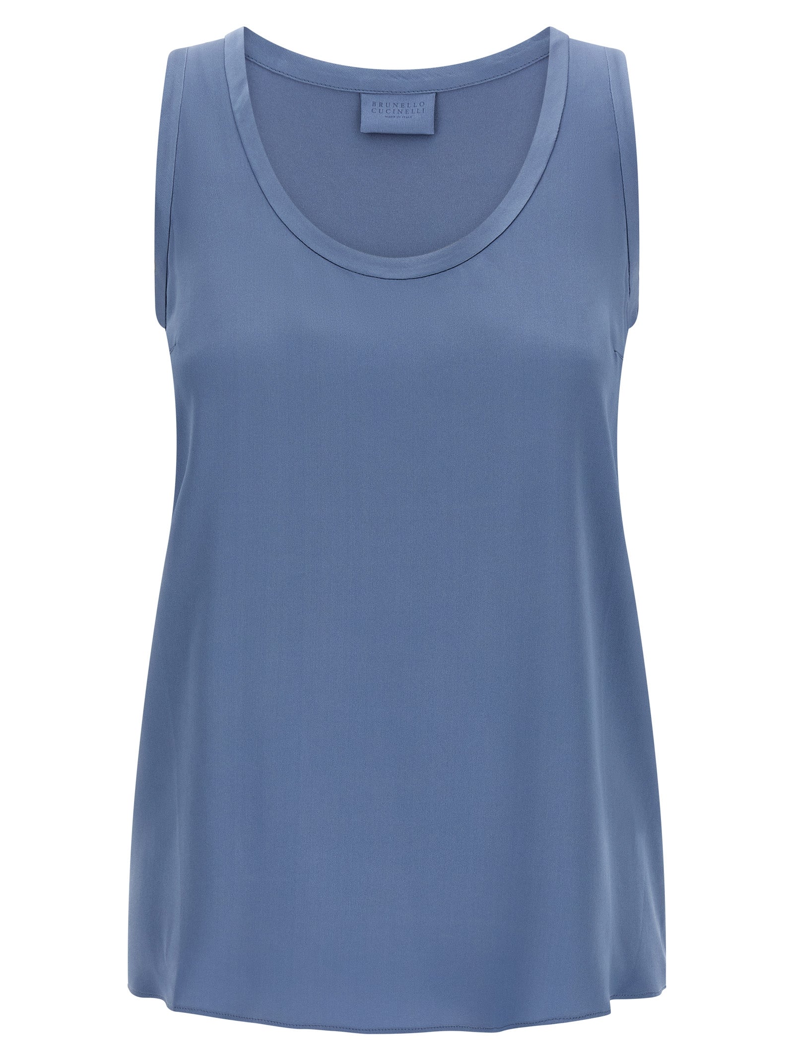 Brunello Cucinelli Blue Silk Sleeveles Women's T-Shirt
