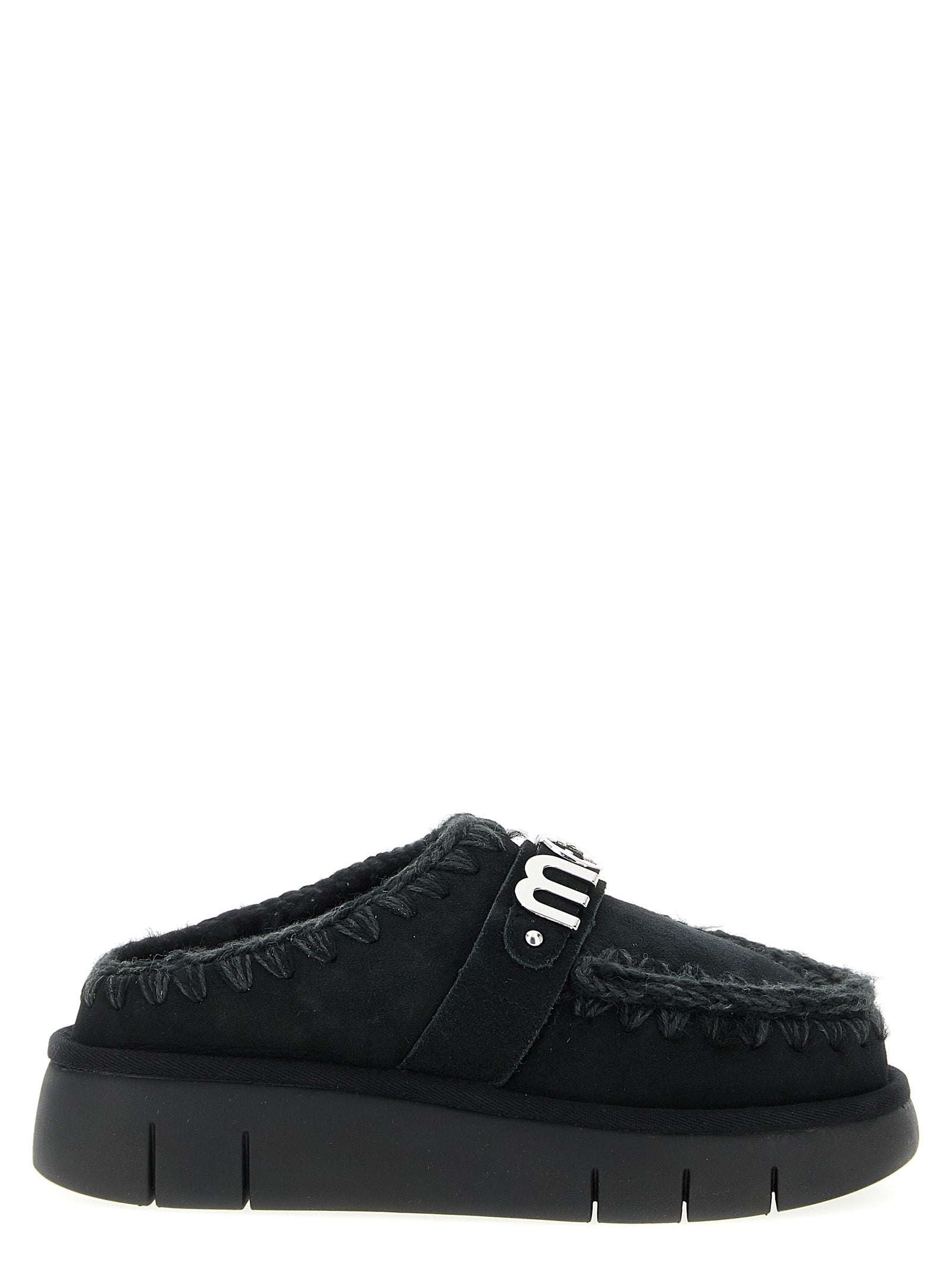 Mou Black Lamb Leather Women's Clogs