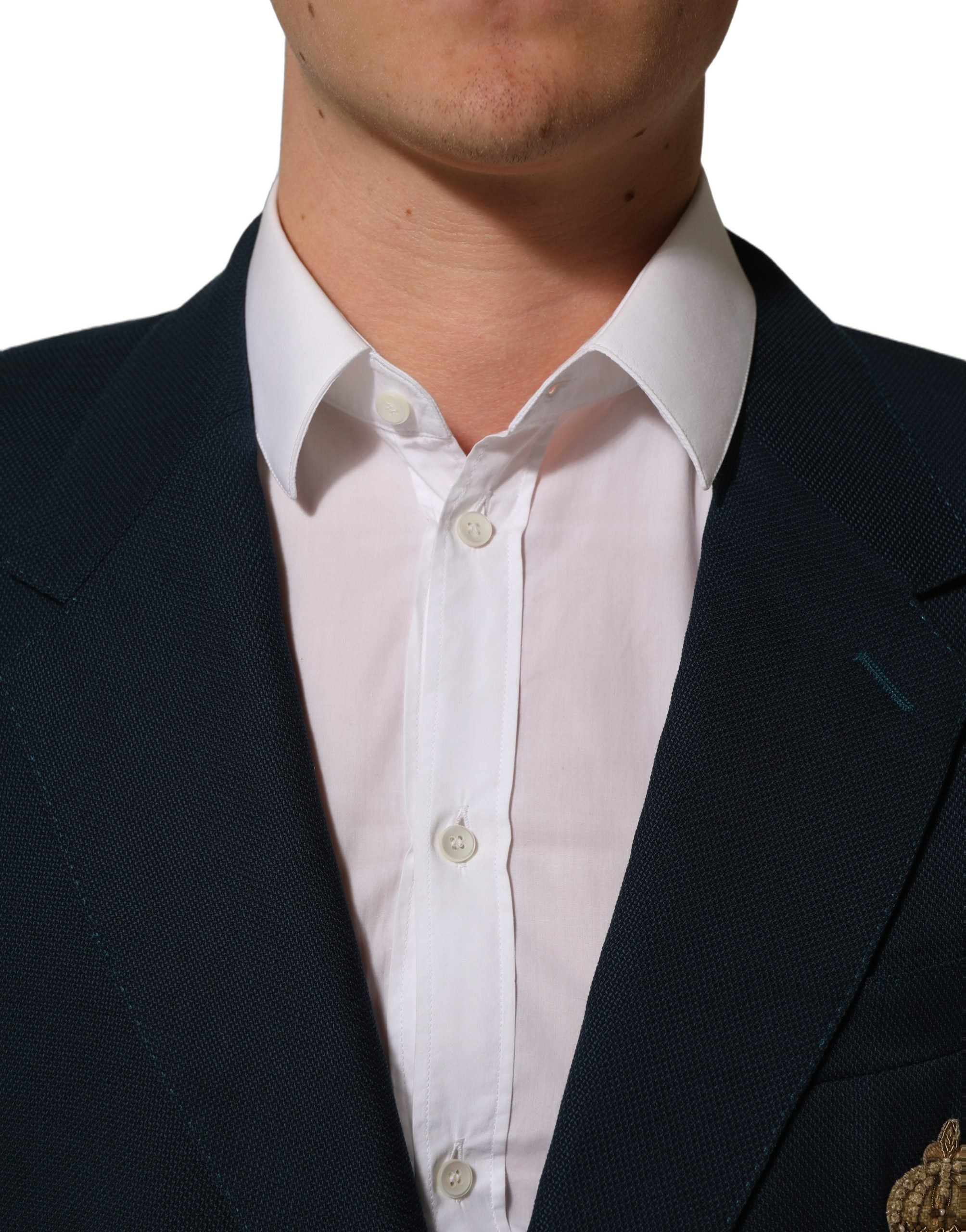 Dolce & Gabbana Blue Wool Logo Single Breasted Coat Men's Jacket (Pre-Owned)