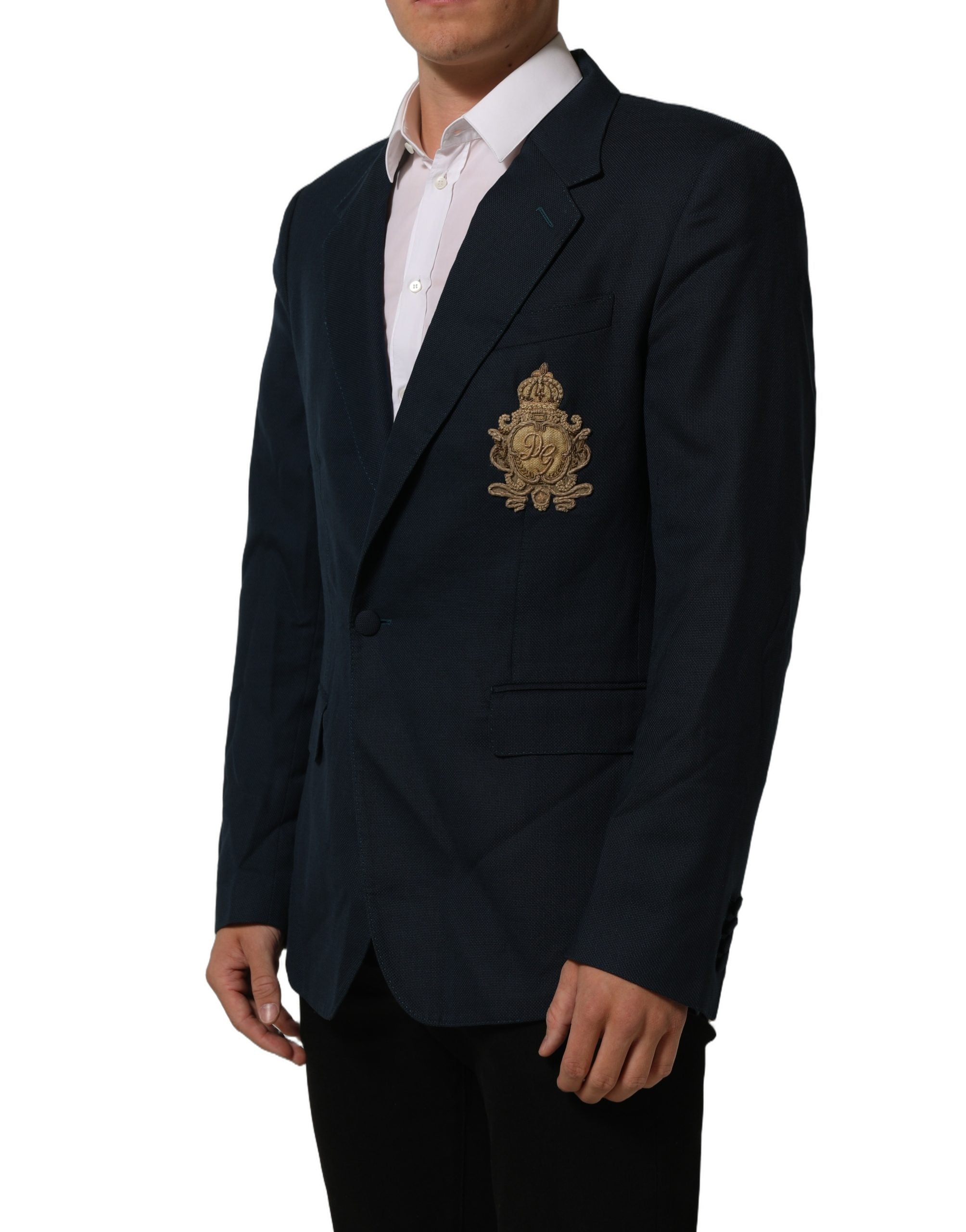Dolce & Gabbana Blue Wool Logo Single Breasted Coat Men's Jacket (Pre-Owned)