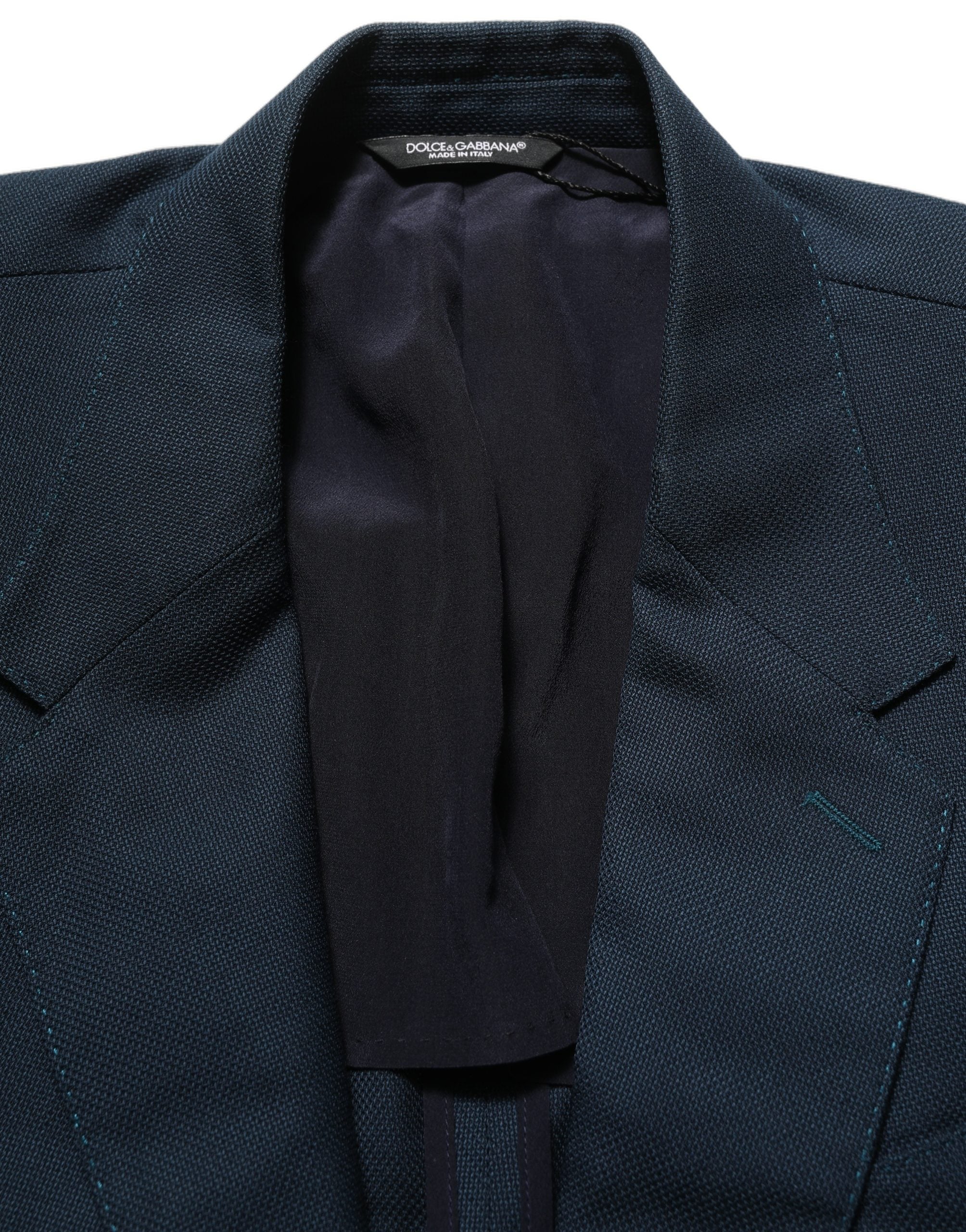Dolce & Gabbana Blue Wool Logo Single Breasted Coat Men's Jacket (Pre-Owned)