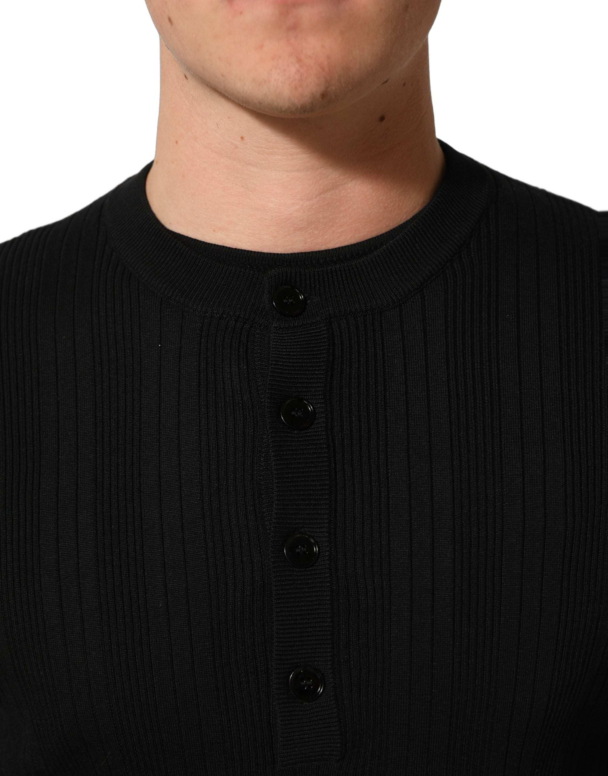 Dolce & Gabbana Black Silk Blend Henley Pullover Men Men's Sweater