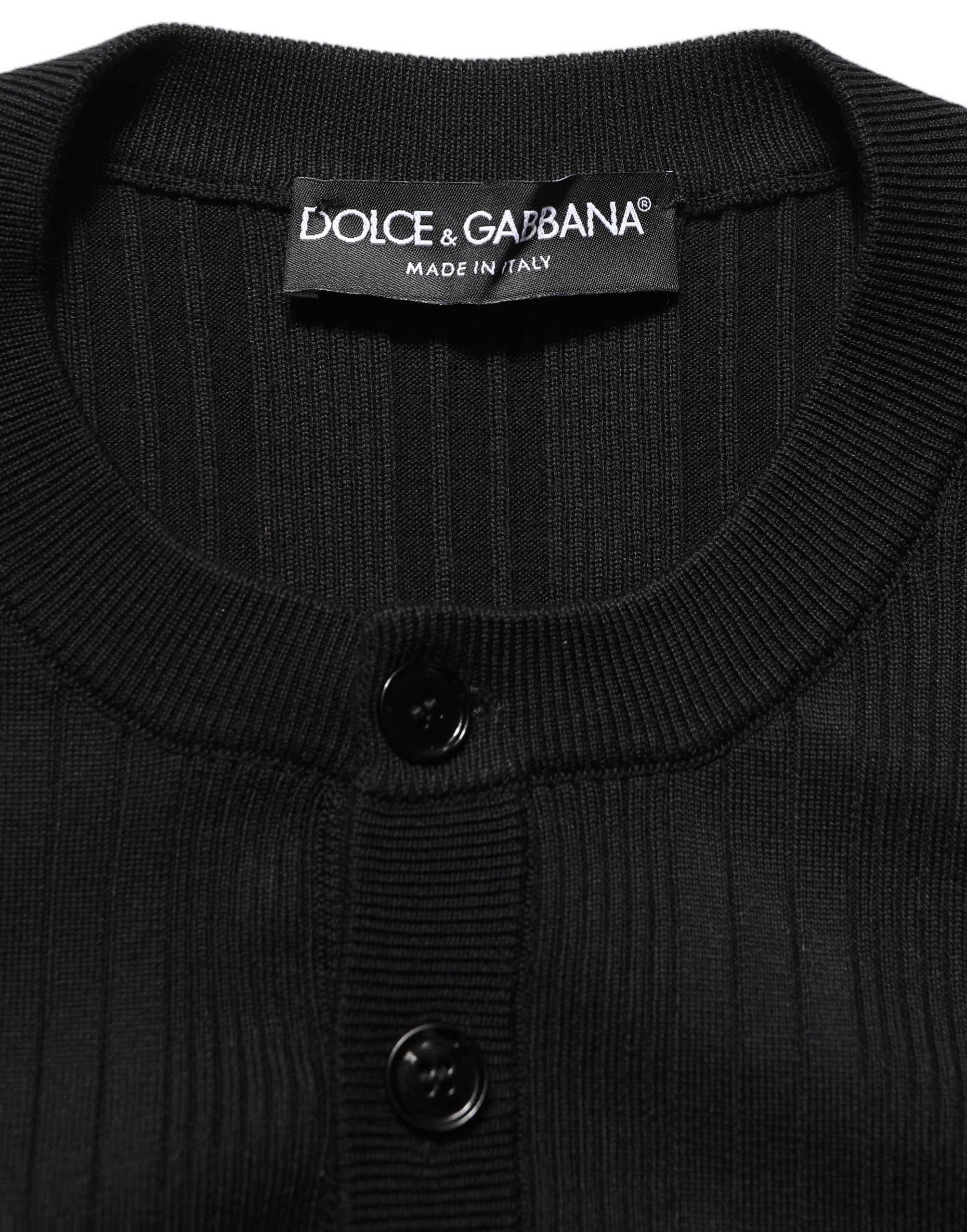 Dolce & Gabbana Black Silk Blend Henley Pullover Men Men's Sweater