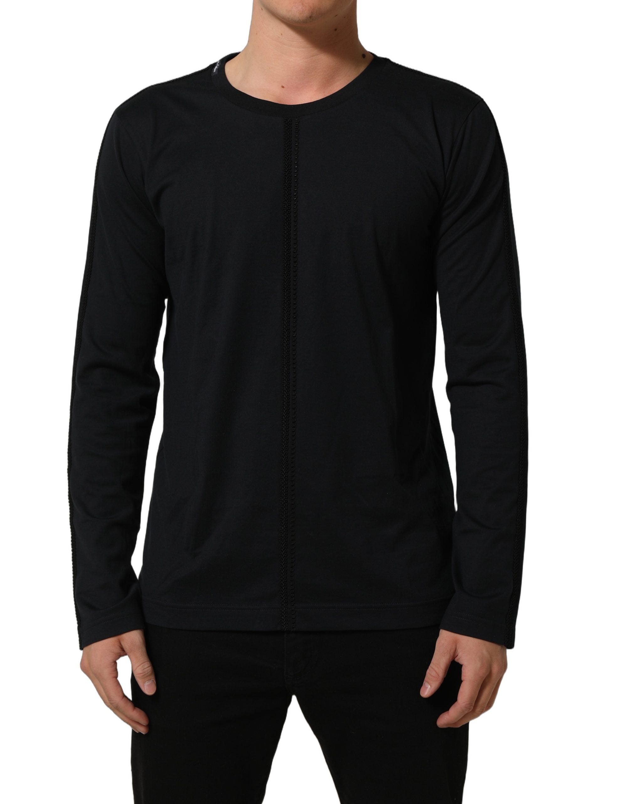 Dolce & Gabbana Dark Blue Cotton Round Neck Pullover Men's Sweater