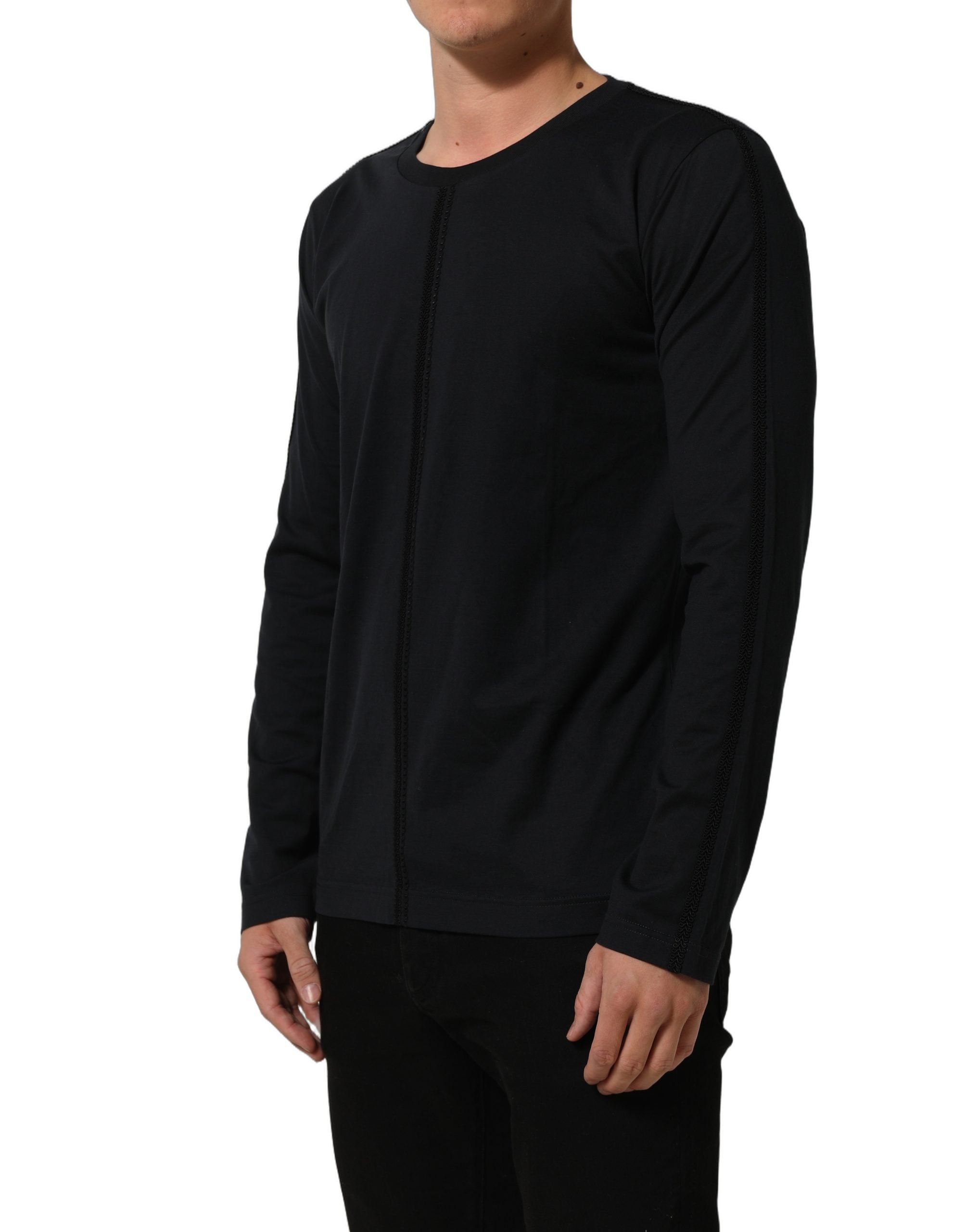 Dolce & Gabbana Dark Blue Cotton Round Neck Pullover Men's Sweater