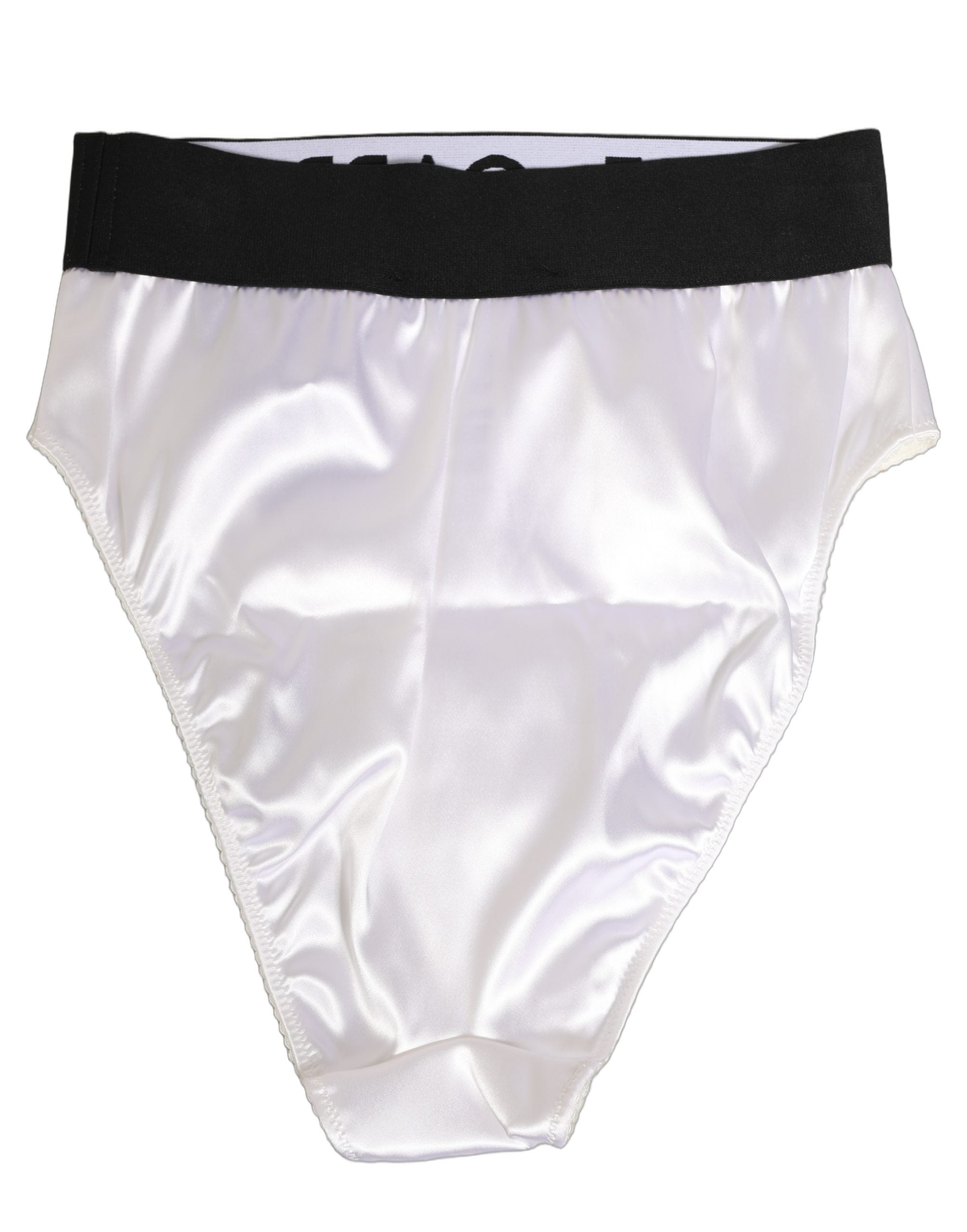 Dolce & Gabbana White Satin High-Waist Brief Logo Women Women's Underwear