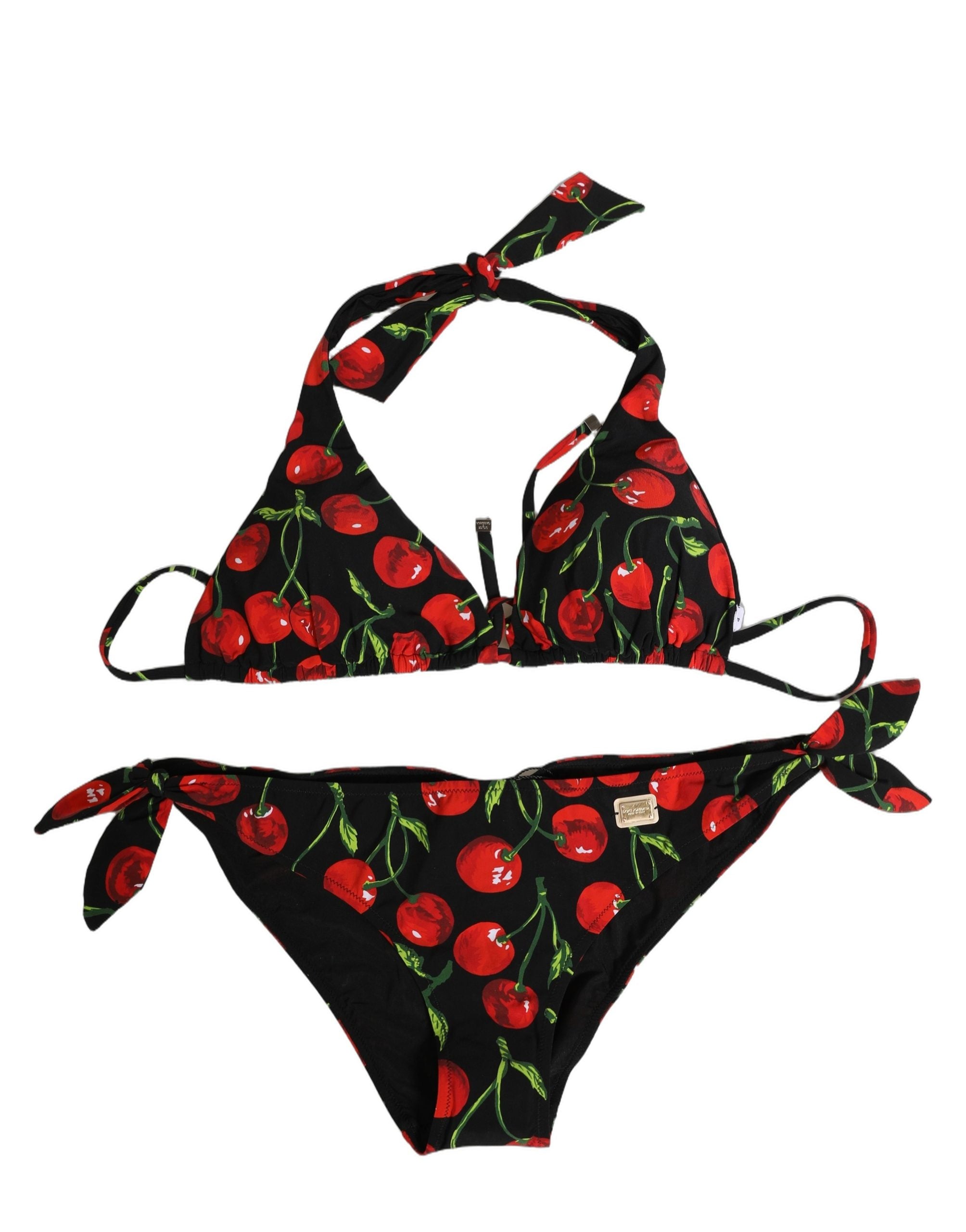 Dolce & Gabbana Black Cherry Print Nylon Bikini 2 Piece Women's Swimwear (Pre-Owned)