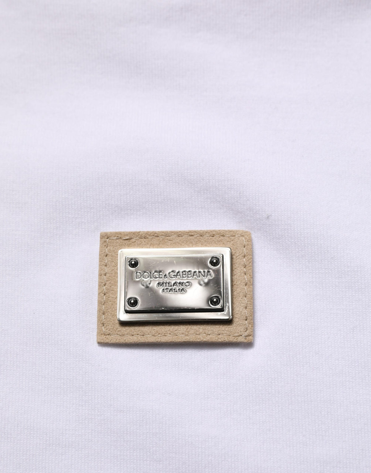 Dolce & Gabbana White Cotton Logo Plaque Crew Neck Men's T-shirt