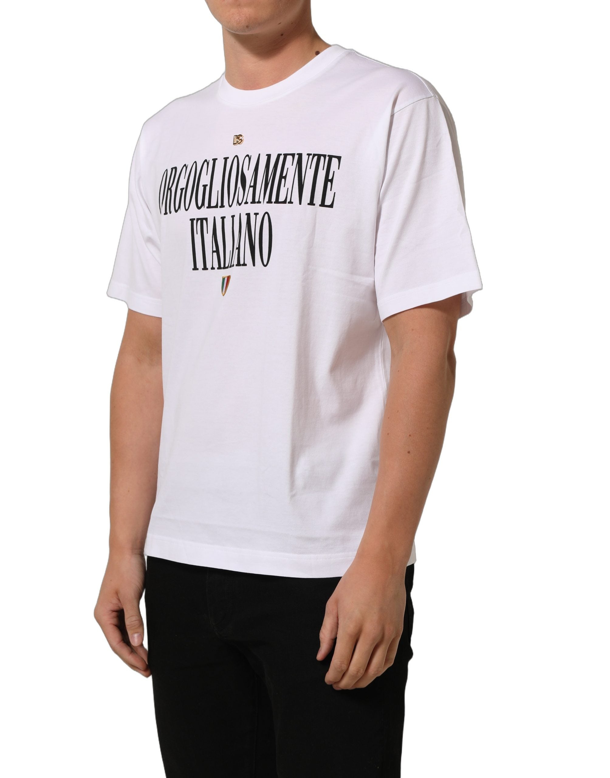Dolce & Gabbana White Logo Round Neck Short Sleeves Men's T-shirt (Pre-Owned)