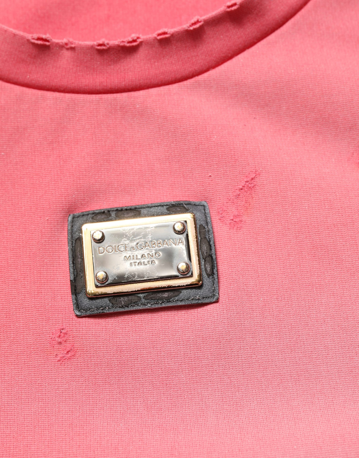 Dolce & Gabbana Pink Re-Edition Distressed Crew Neck Men's T-shirt (Pre-Owned)