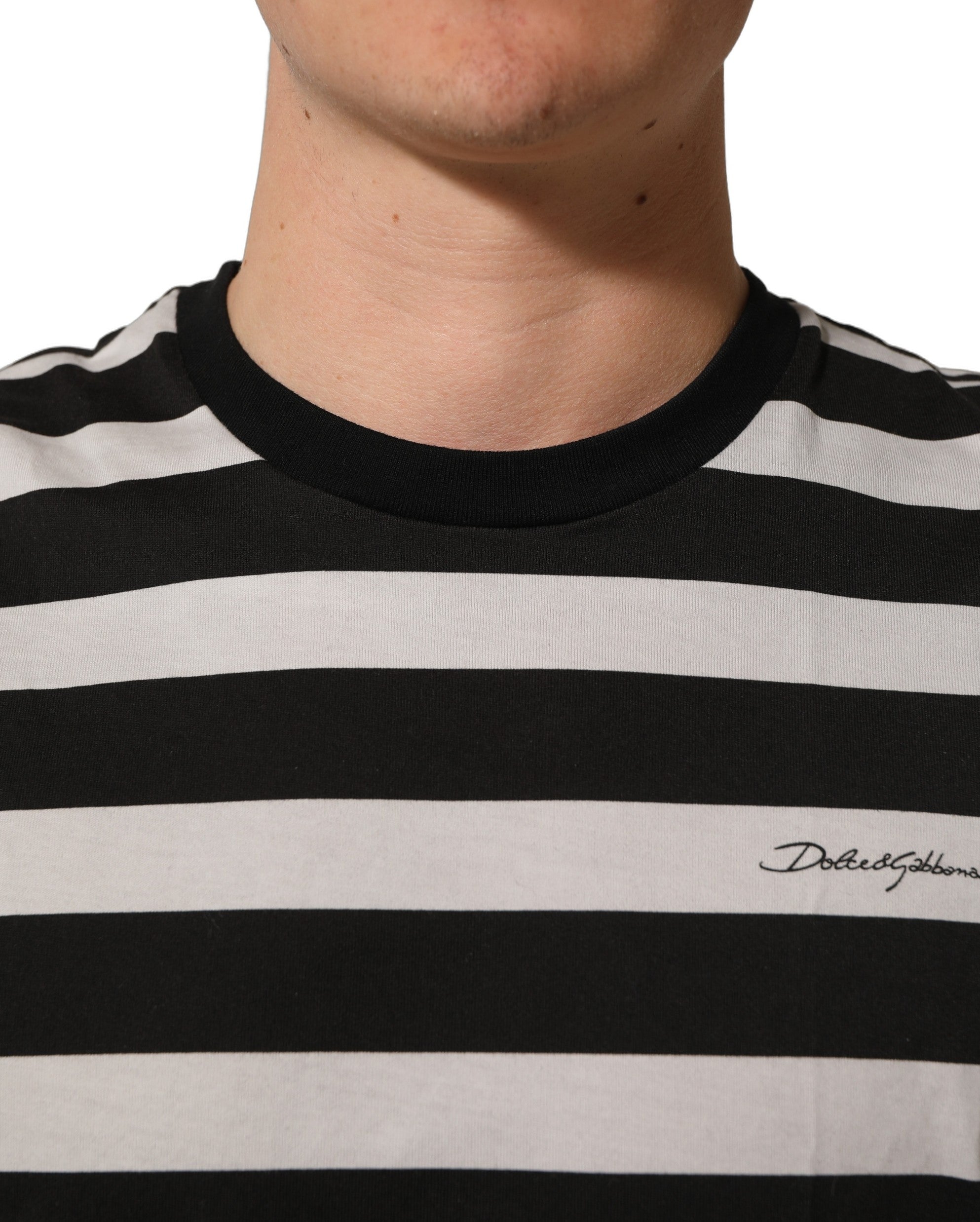 Dolce & Gabbana Black White Stripes Cotton Sleeveless Men's T-shirt