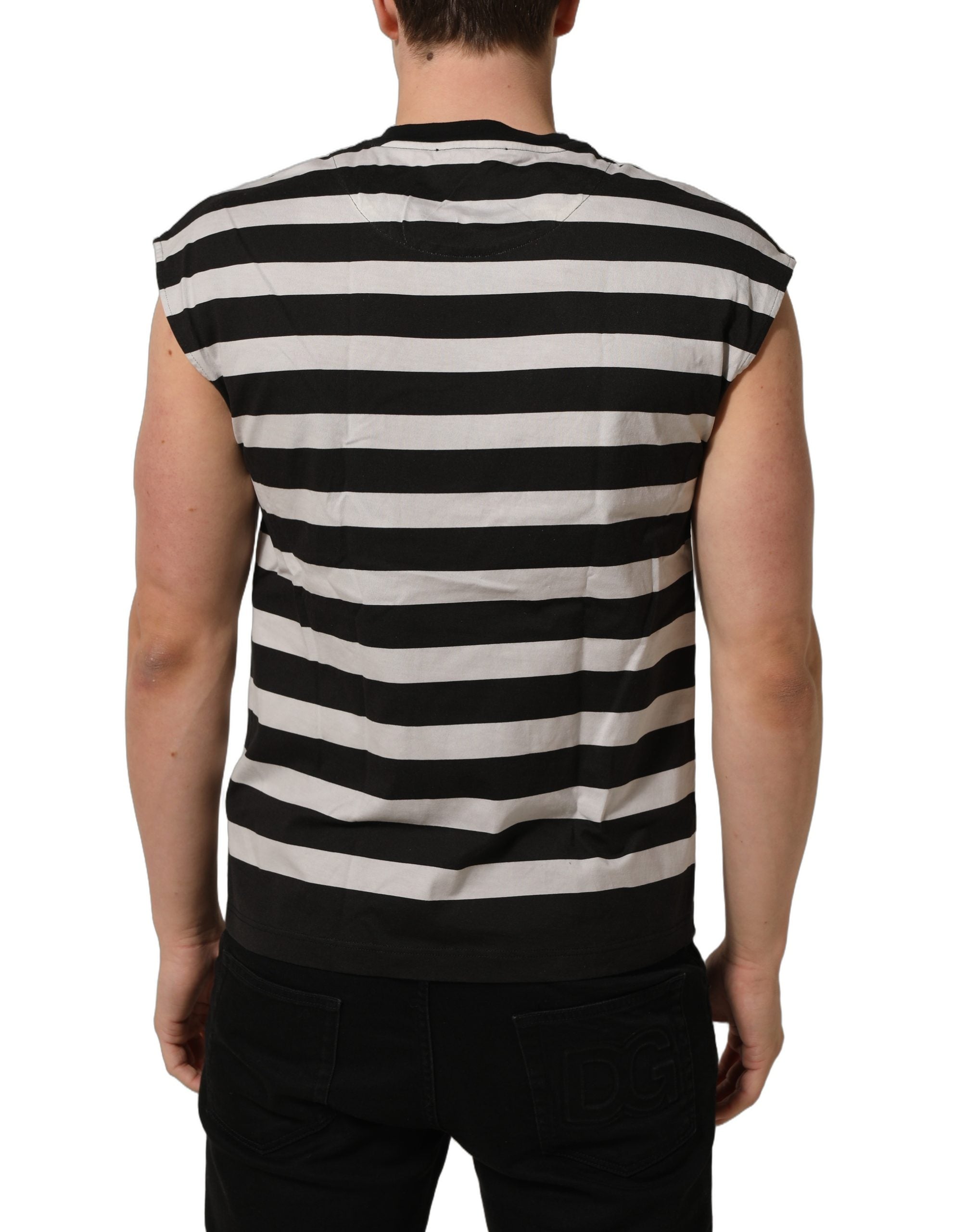 Dolce & Gabbana Black White Stripes Cotton Sleeveless Men's T-shirt
