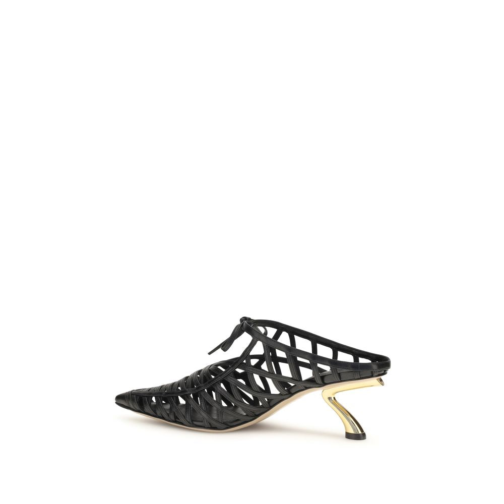 Ferragamo Black Calf Leather Bos Taurus Women's Mules