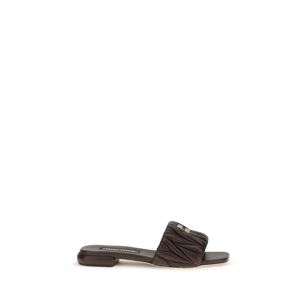 Miu Miu Brown Calf Leather Bos Taurus Flat Women's Sandals