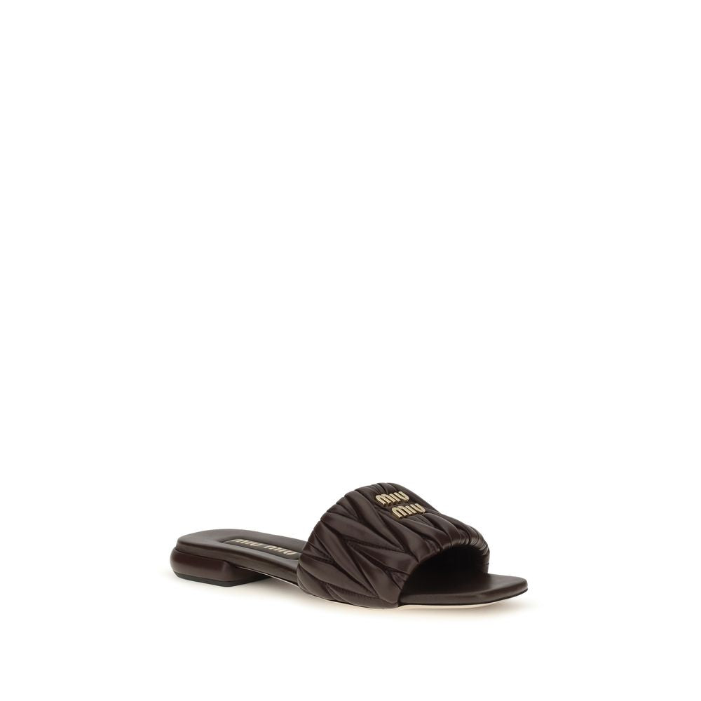 Miu Miu Brown Calf Leather Bos Taurus Flat Women's Sandals
