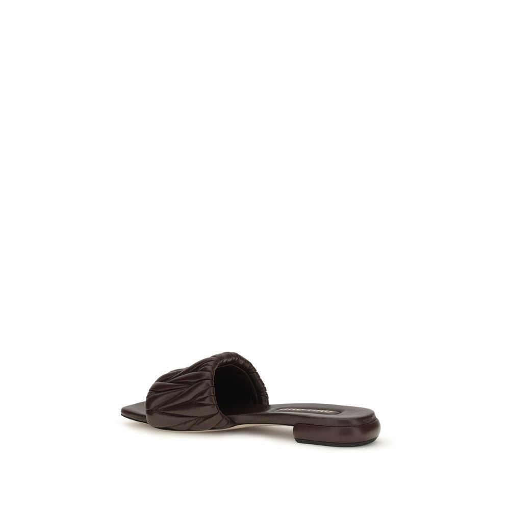 Miu Miu Brown Calf Leather Bos Taurus Flat Women's Sandals