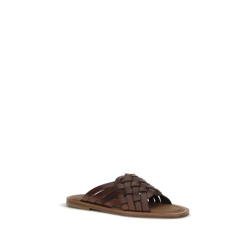 Miu Miu Brown Calf Leather Bos Taurus Flat Women's Sandals