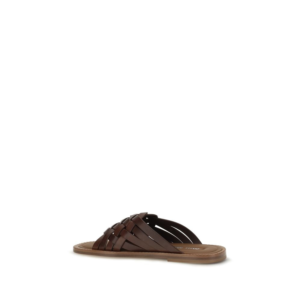Miu Miu Brown Calf Leather Bos Taurus Flat Women's Sandals
