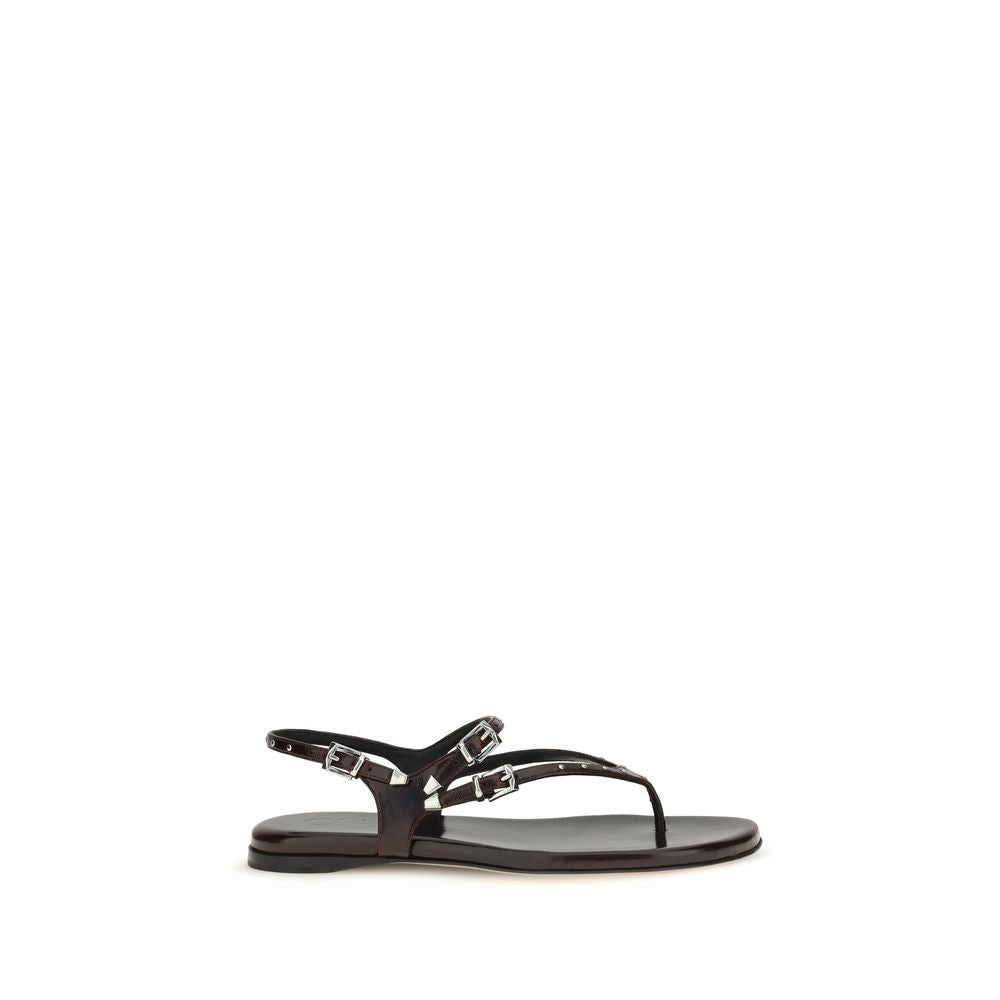 Chloé Black Calf Leather Bos Taurus Flat Women's Sandals