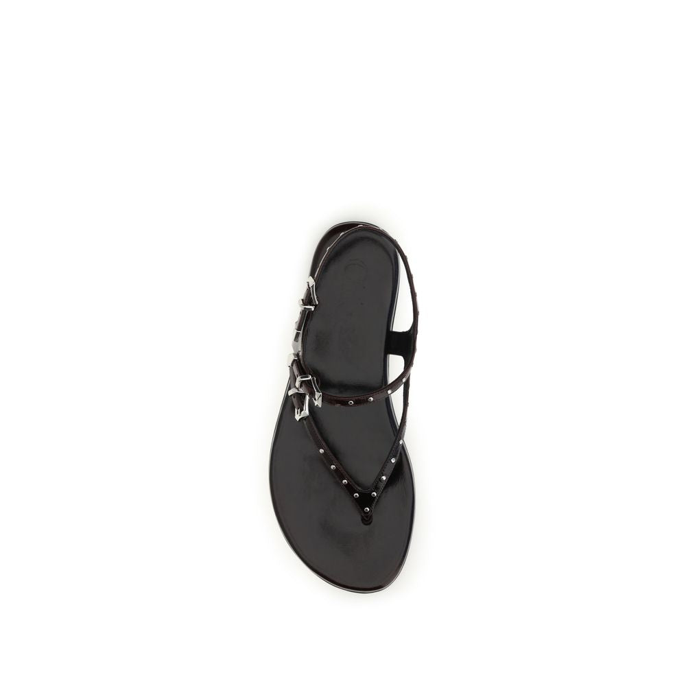Chloé Black Calf Leather Bos Taurus Flat Women's Sandals