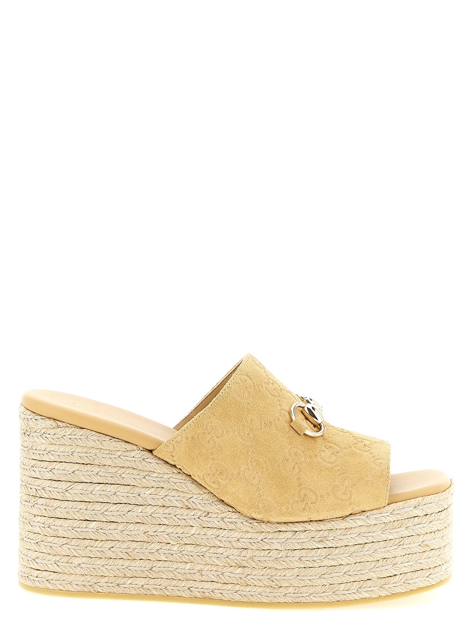 Gucci Beige Calfskin Wedge Women's Sandals