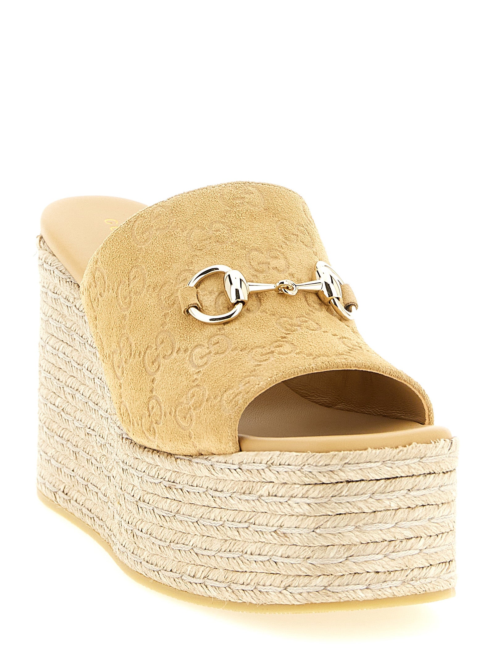 Gucci Beige Calfskin Wedge Women's Sandals