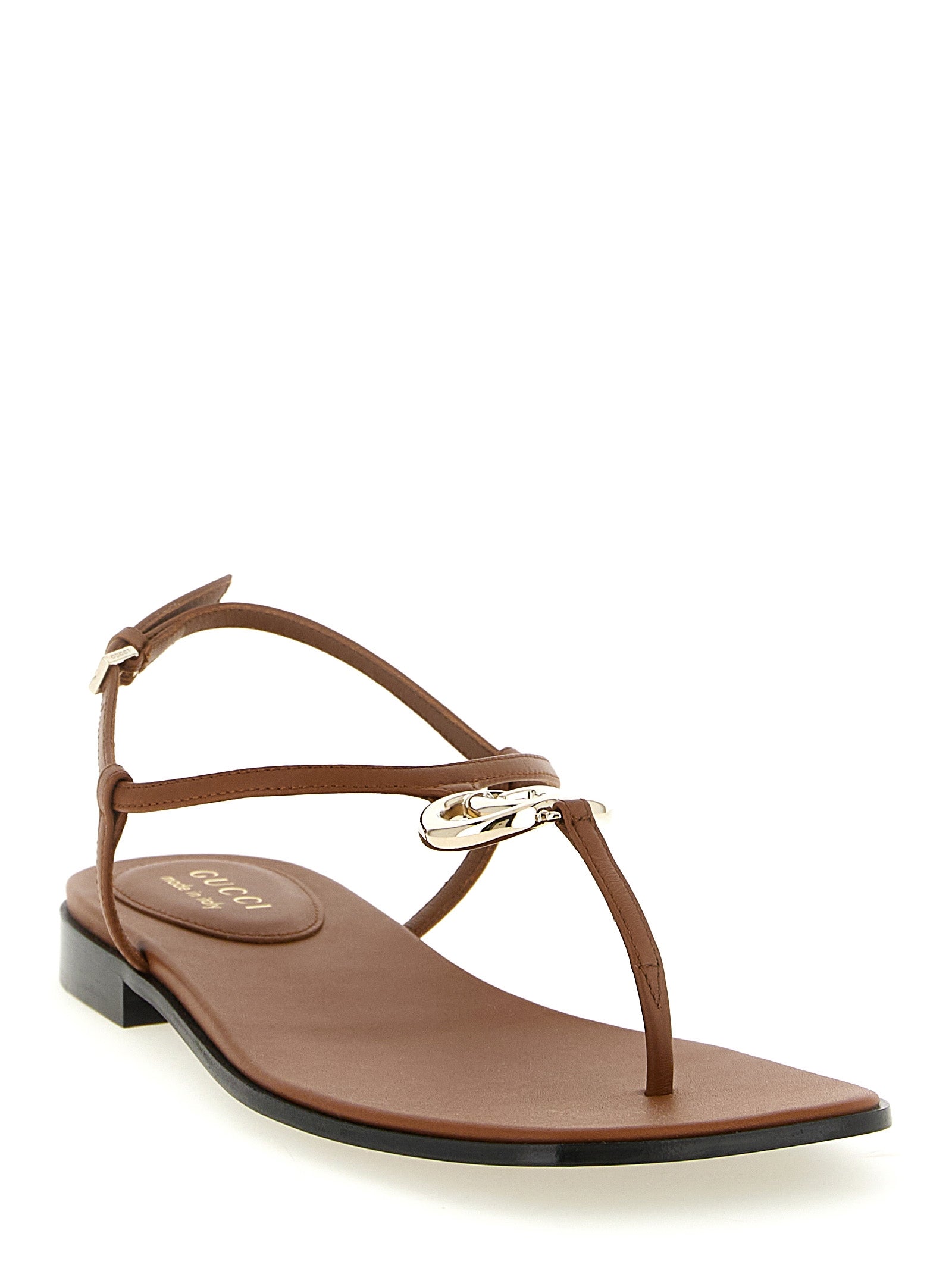 Gucci Brown Calfskin Flat Women's Sandals