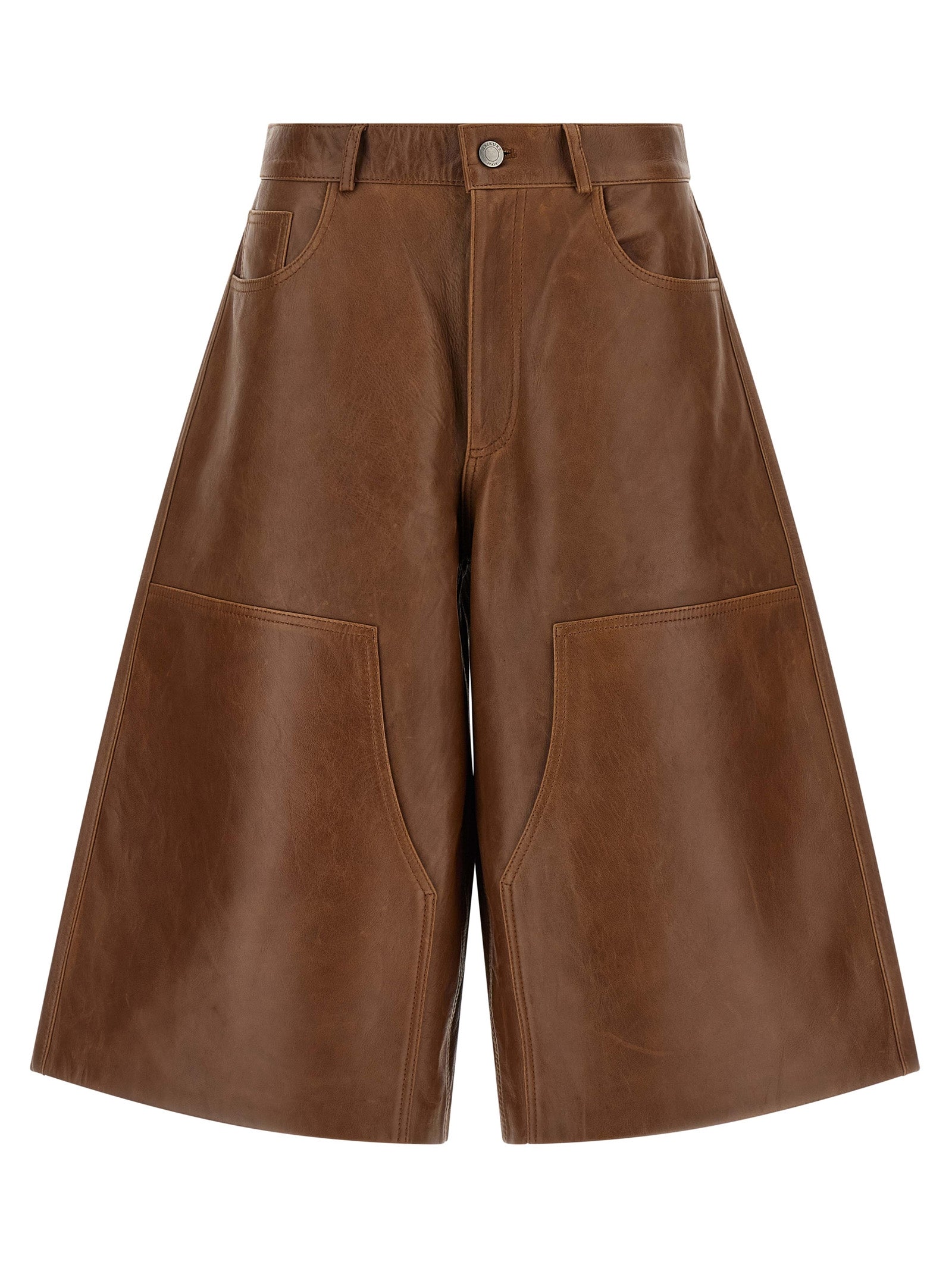 Haikure Brown Lambskin Bermuda Women's Shorts