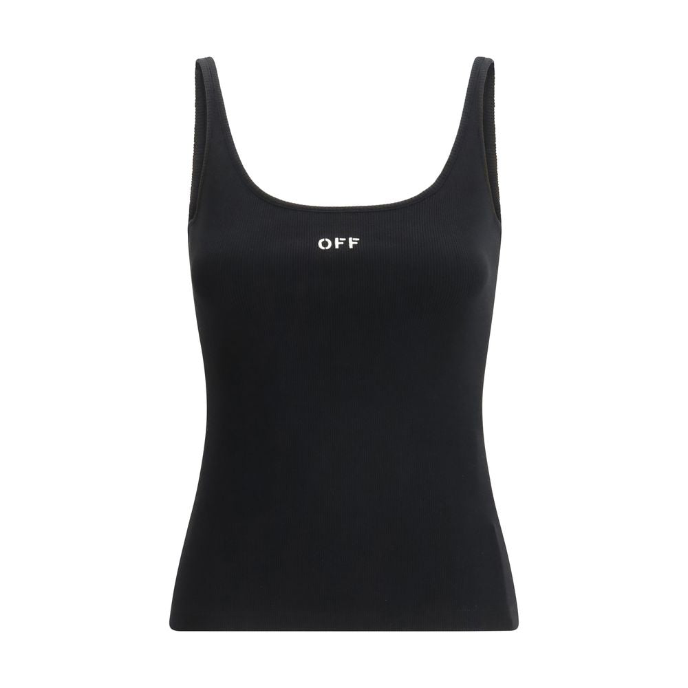 Off-White Black Cotton Sleeveles Women's T-Shirt