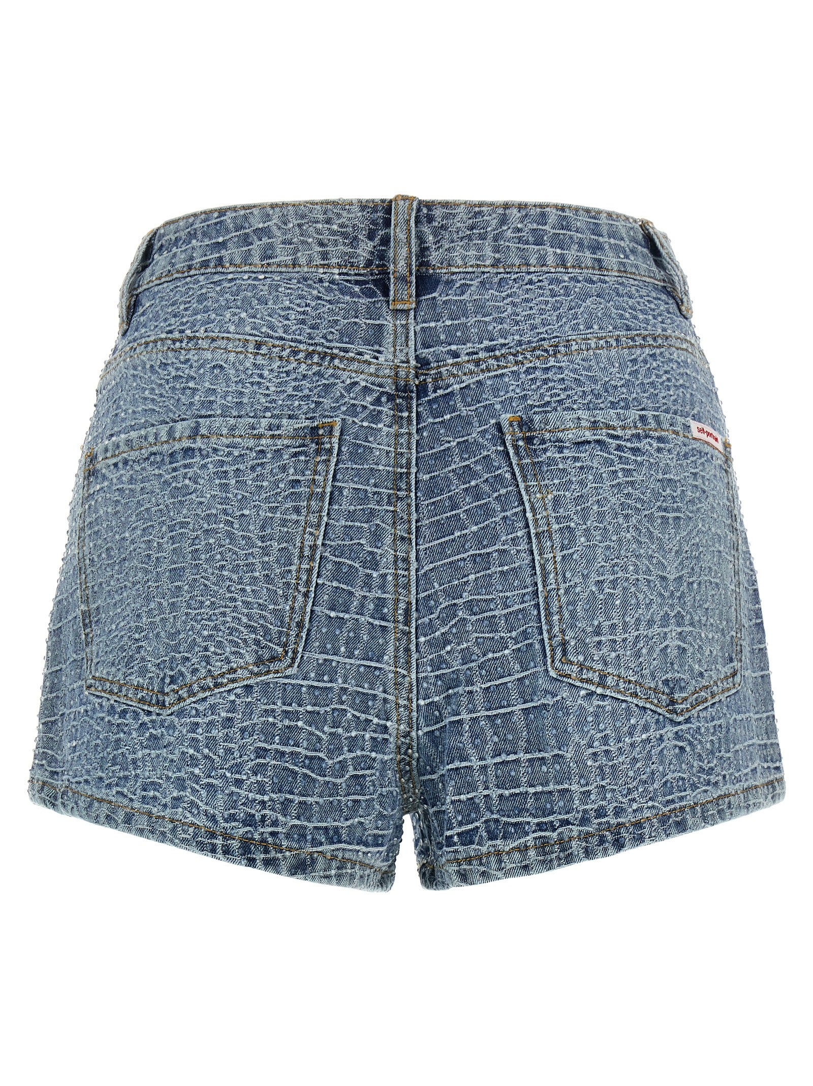 Self-Portrait Blue Cotton Bermuda Women's Shorts