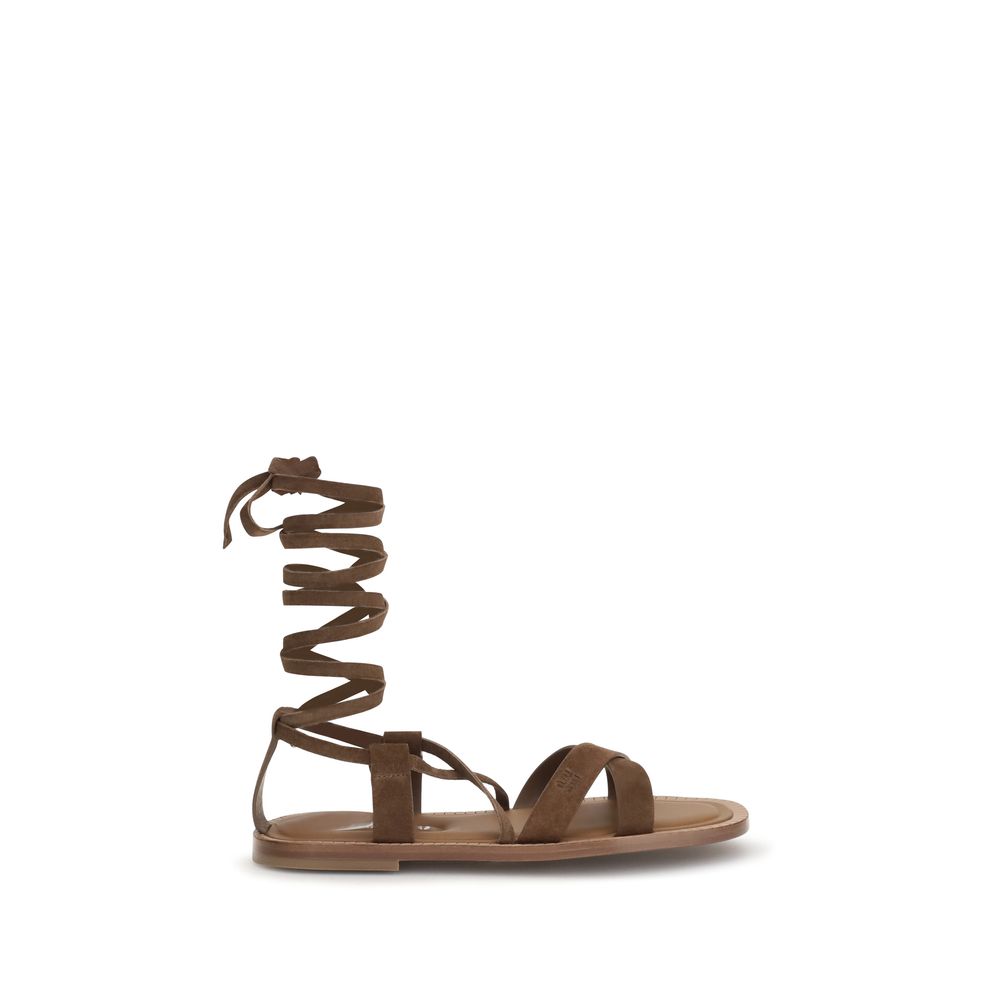 Miu Miu Brown Calf Leather Bos Taurus Strap-On Women's Sandals
