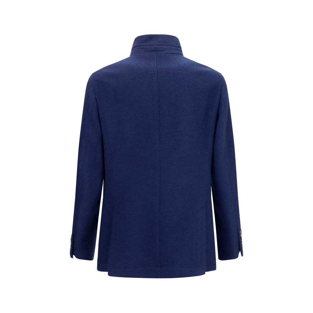 Brunello Cucinelli Blue Cashmere Full-Length Men's Jacket