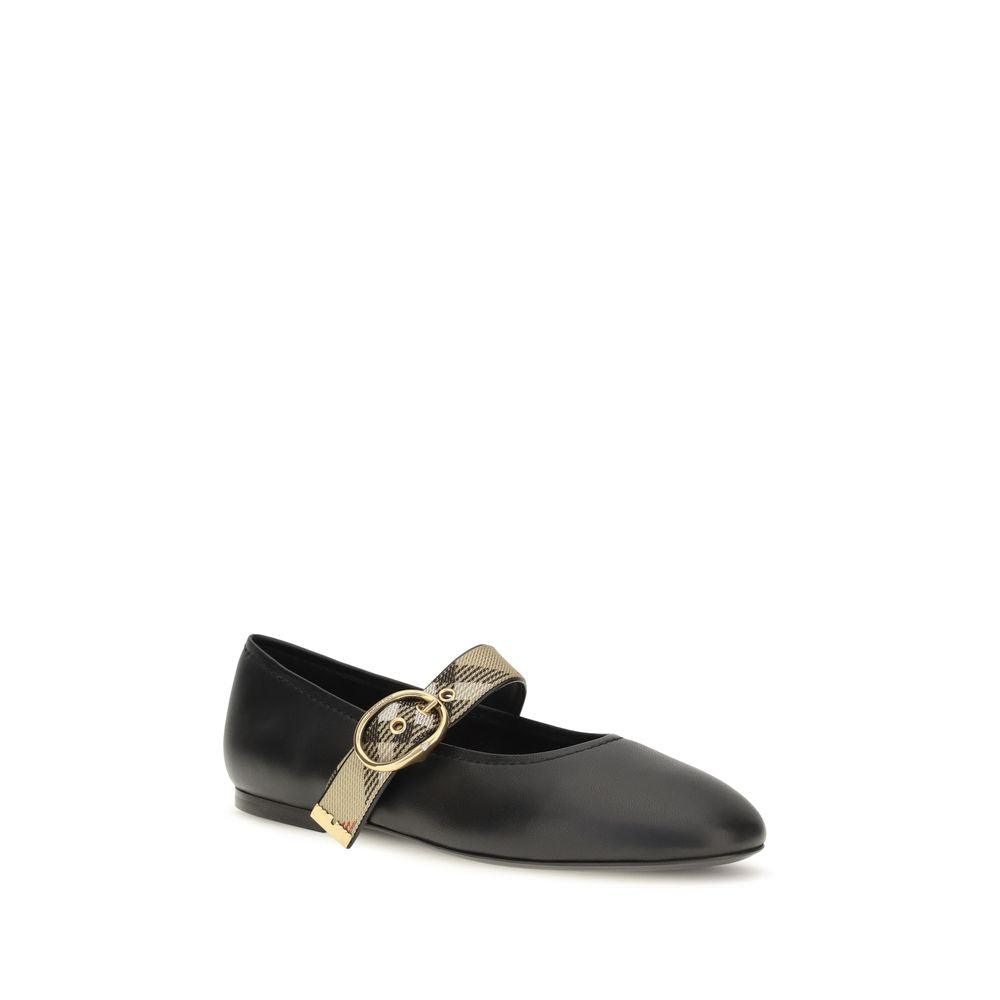 Burberry Black Calf Leather Bos Taurus Ballet Women's Flats