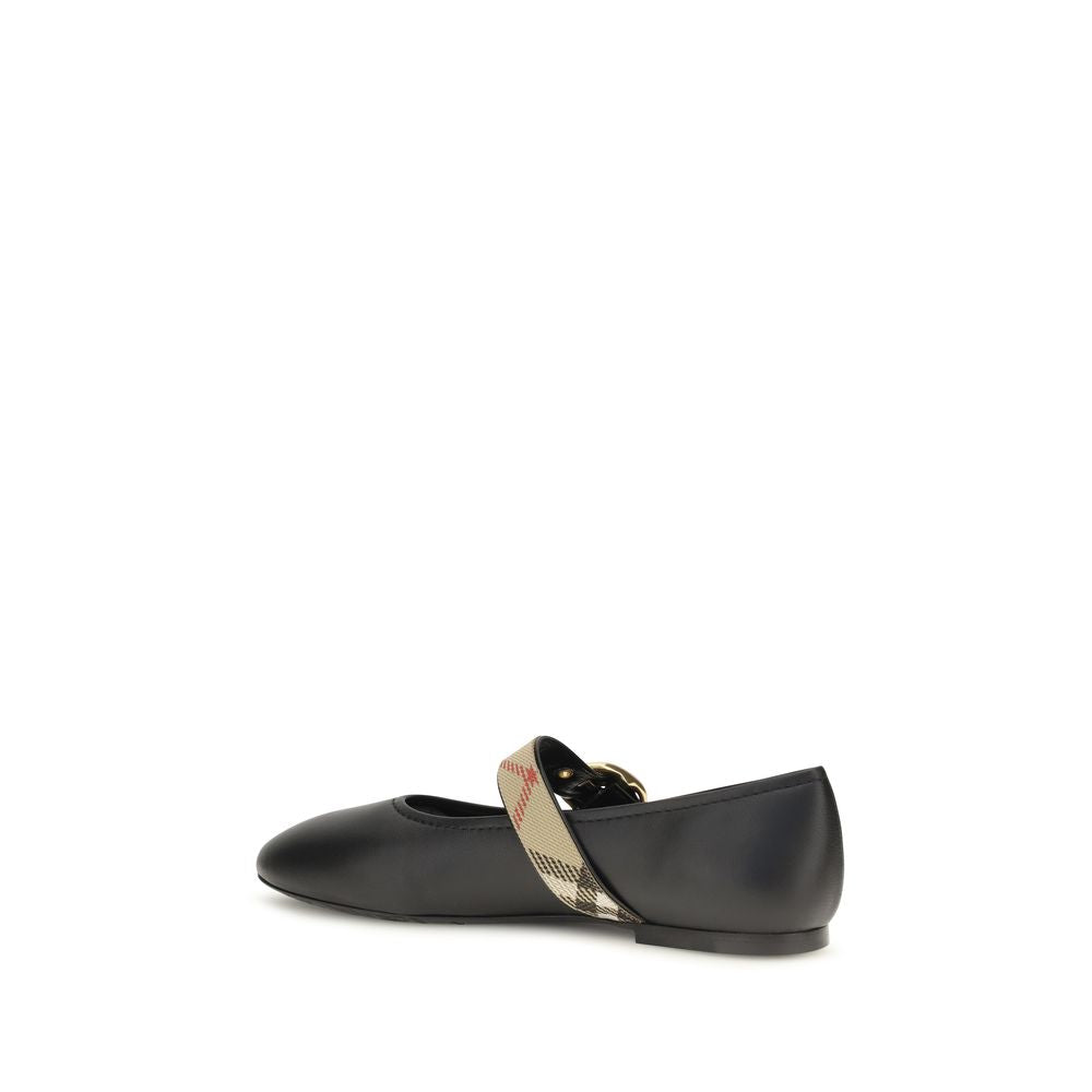 Burberry Black Calf Leather Bos Taurus Ballet Women's Flats