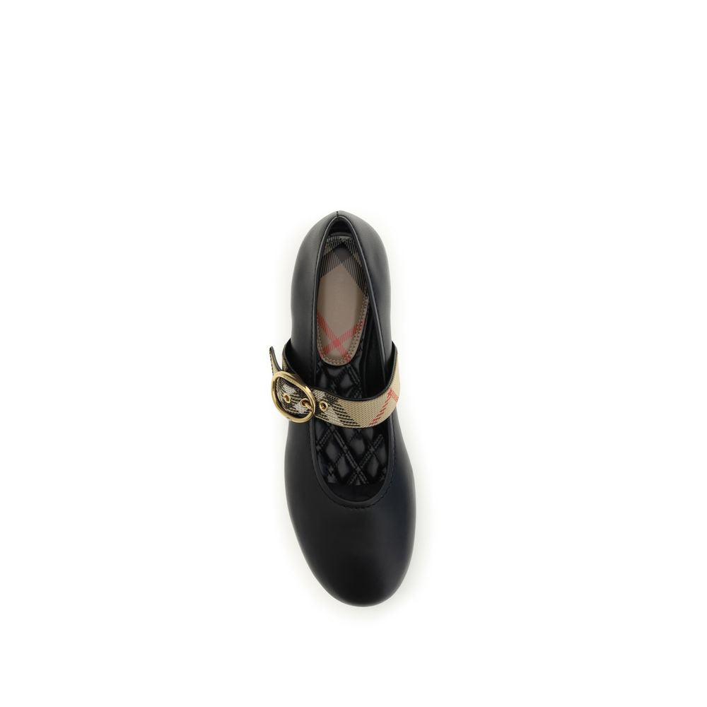 Burberry Black Calf Leather Bos Taurus Ballet Women's Flats