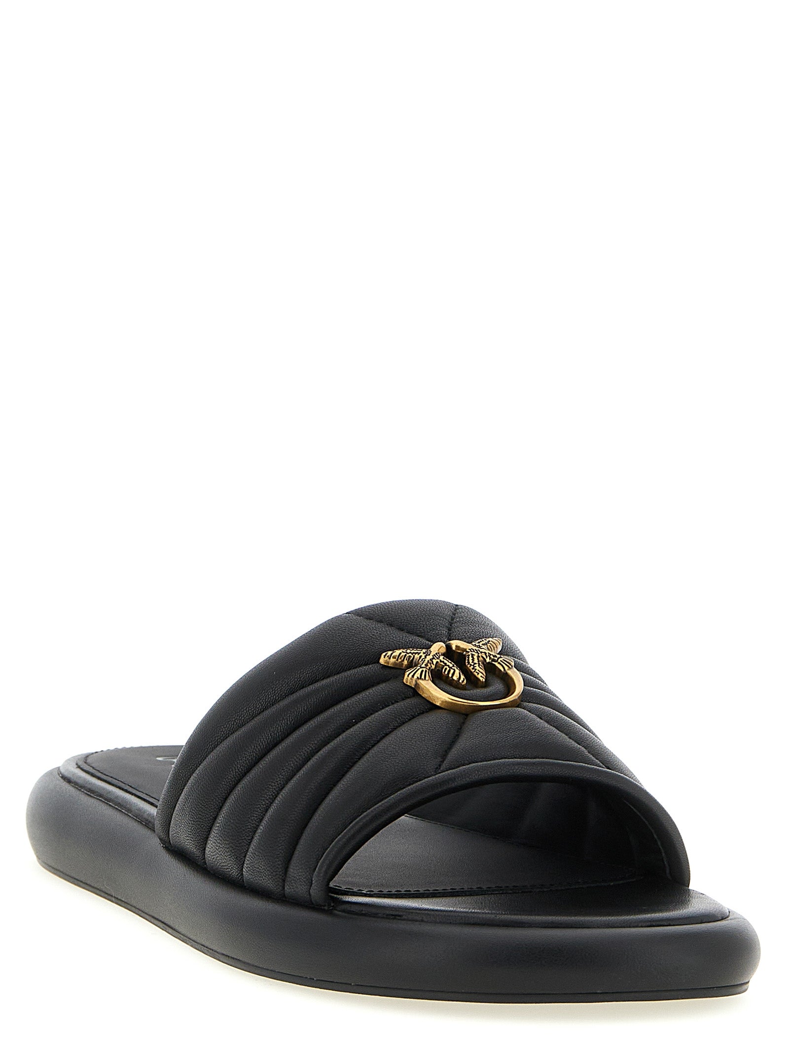 PINKO Black Lambskin Women's Slides