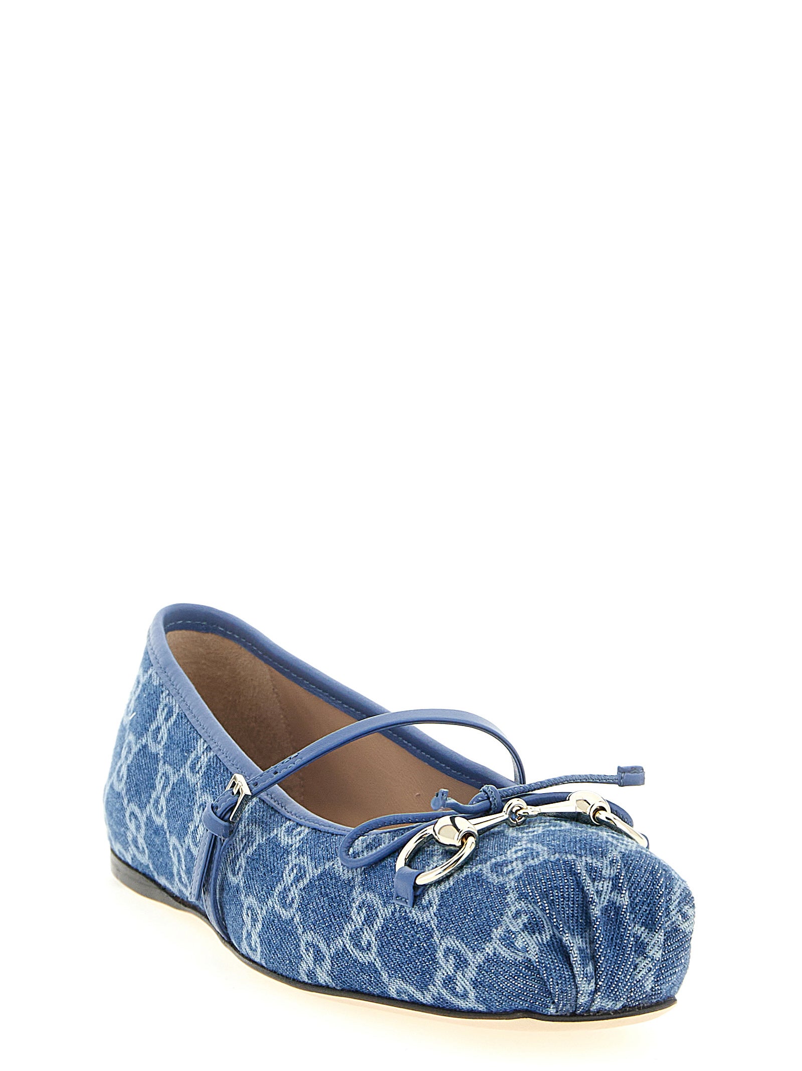 Gucci Blue Cotton Ballet Women's Flats