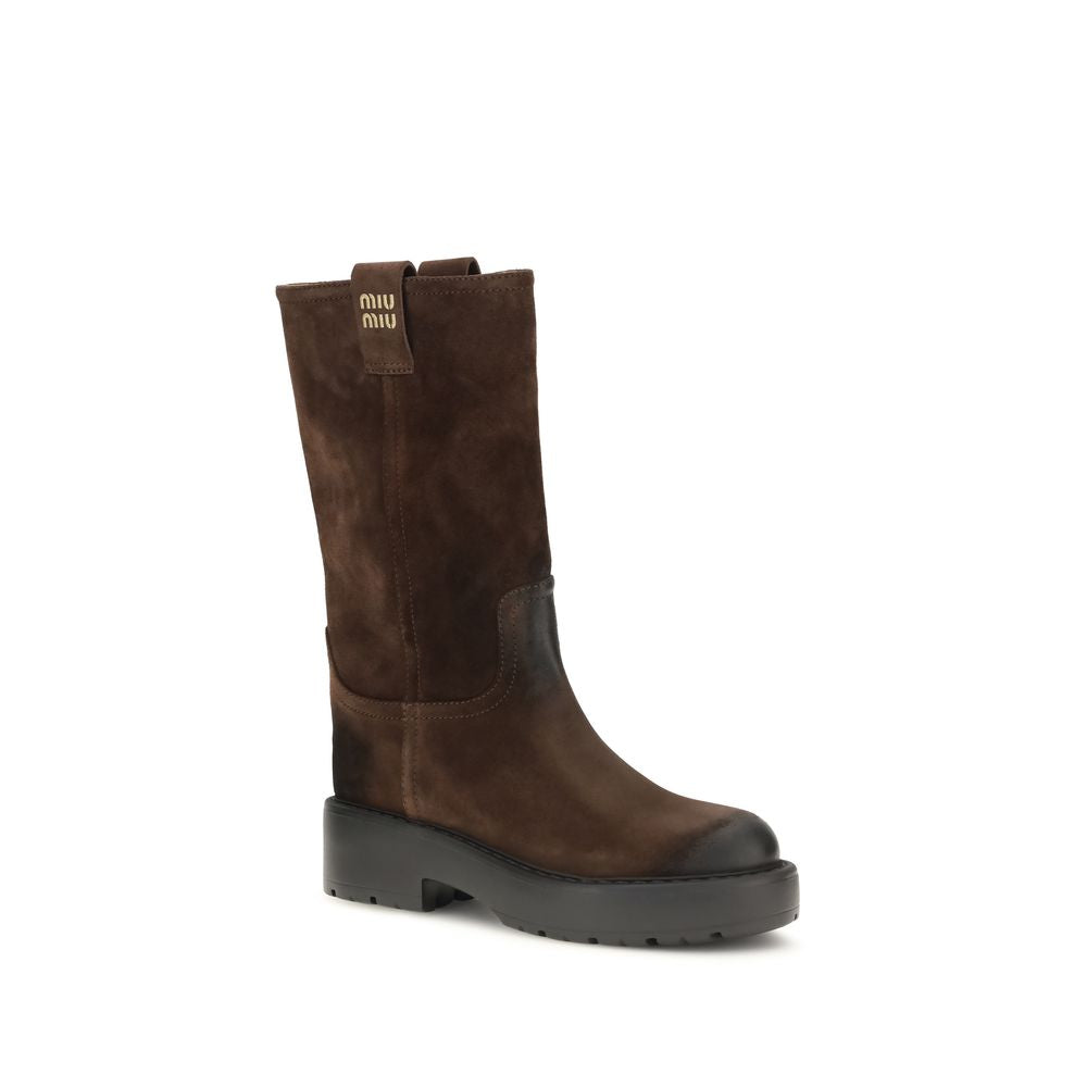 Miu Miu Brown Calf Leather Bos Taurus Ankle Women's Boots