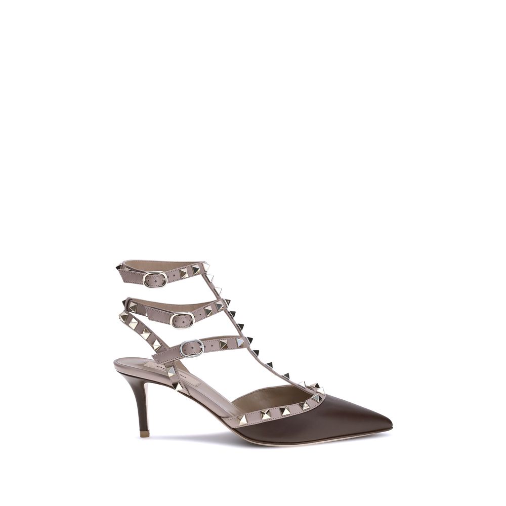 Valentino Garavani Brown Calf Leather Bos Taurus Mid Heel Women's Pumps