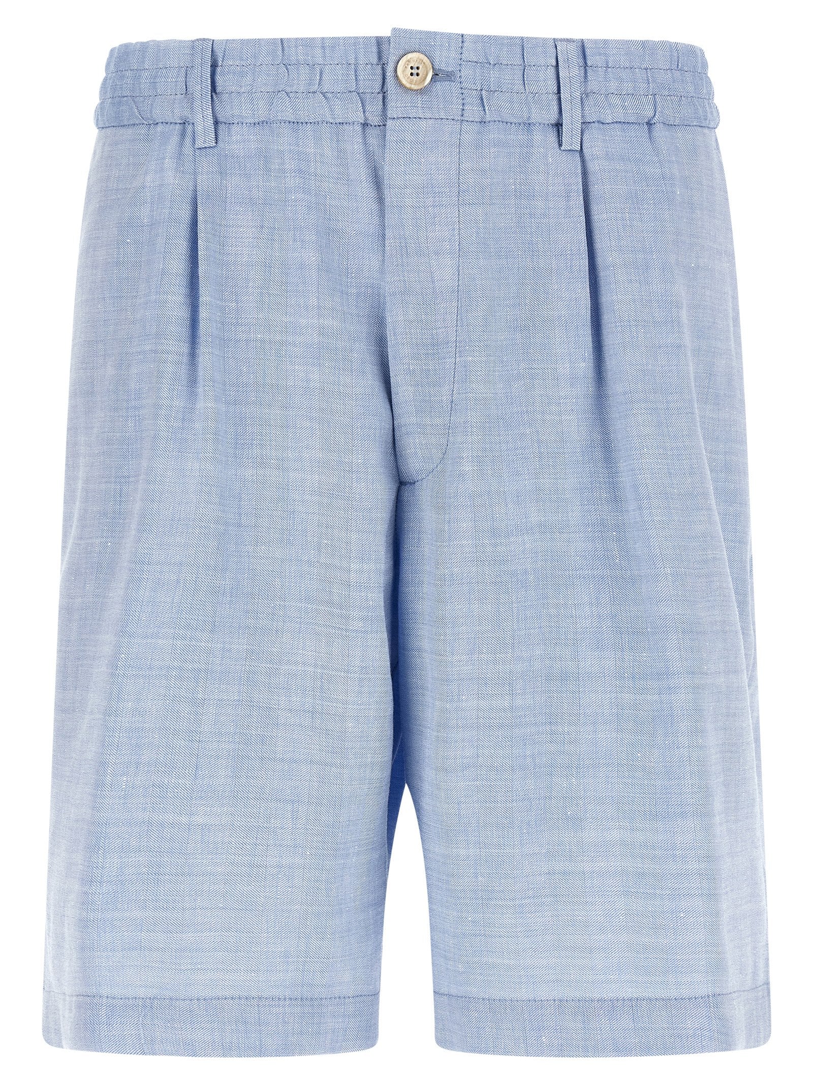 Brunello Cucinelli Blue Linen Bermuda Men's Shorts