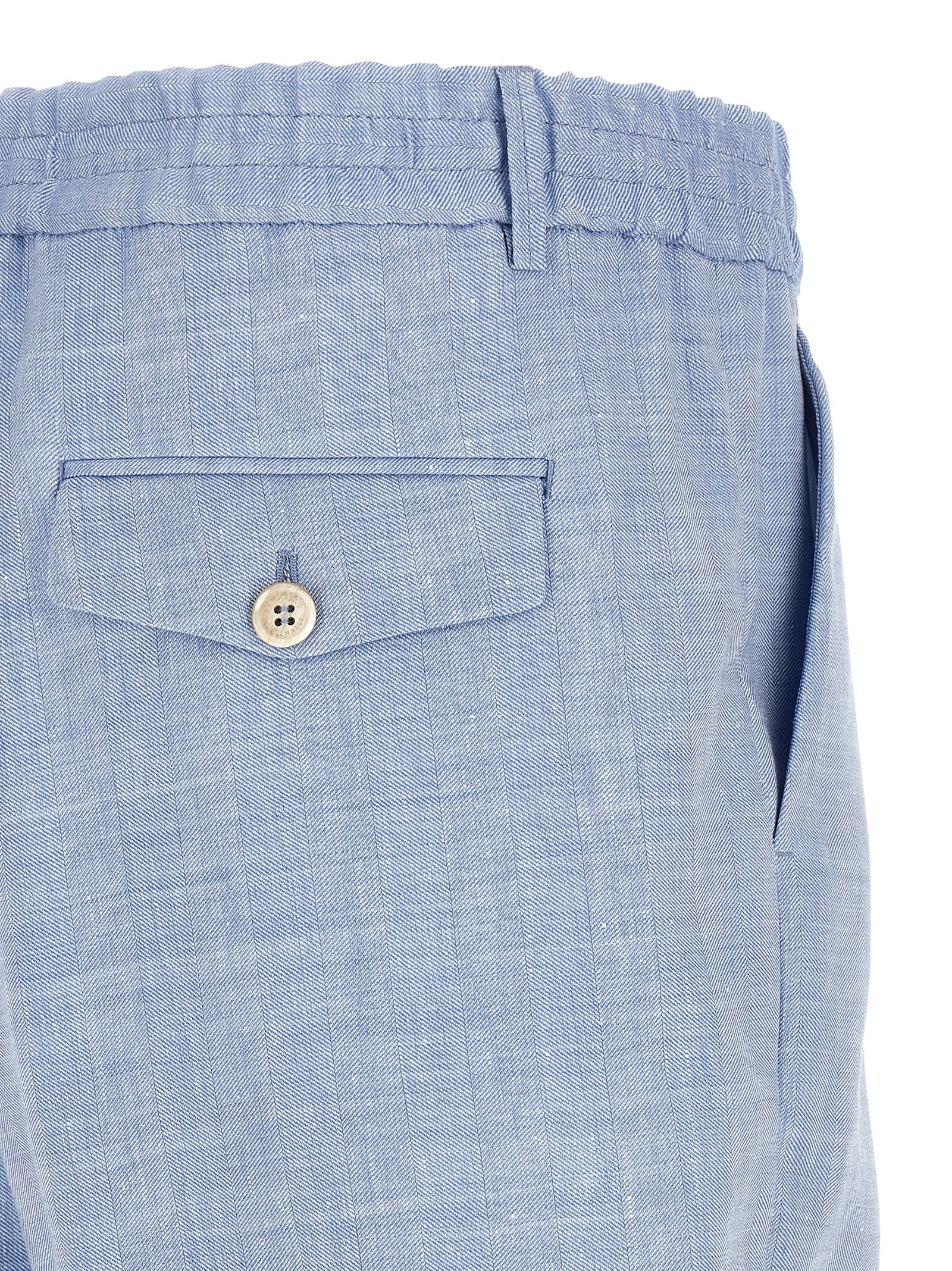 Brunello Cucinelli Blue Linen Bermuda Men's Shorts